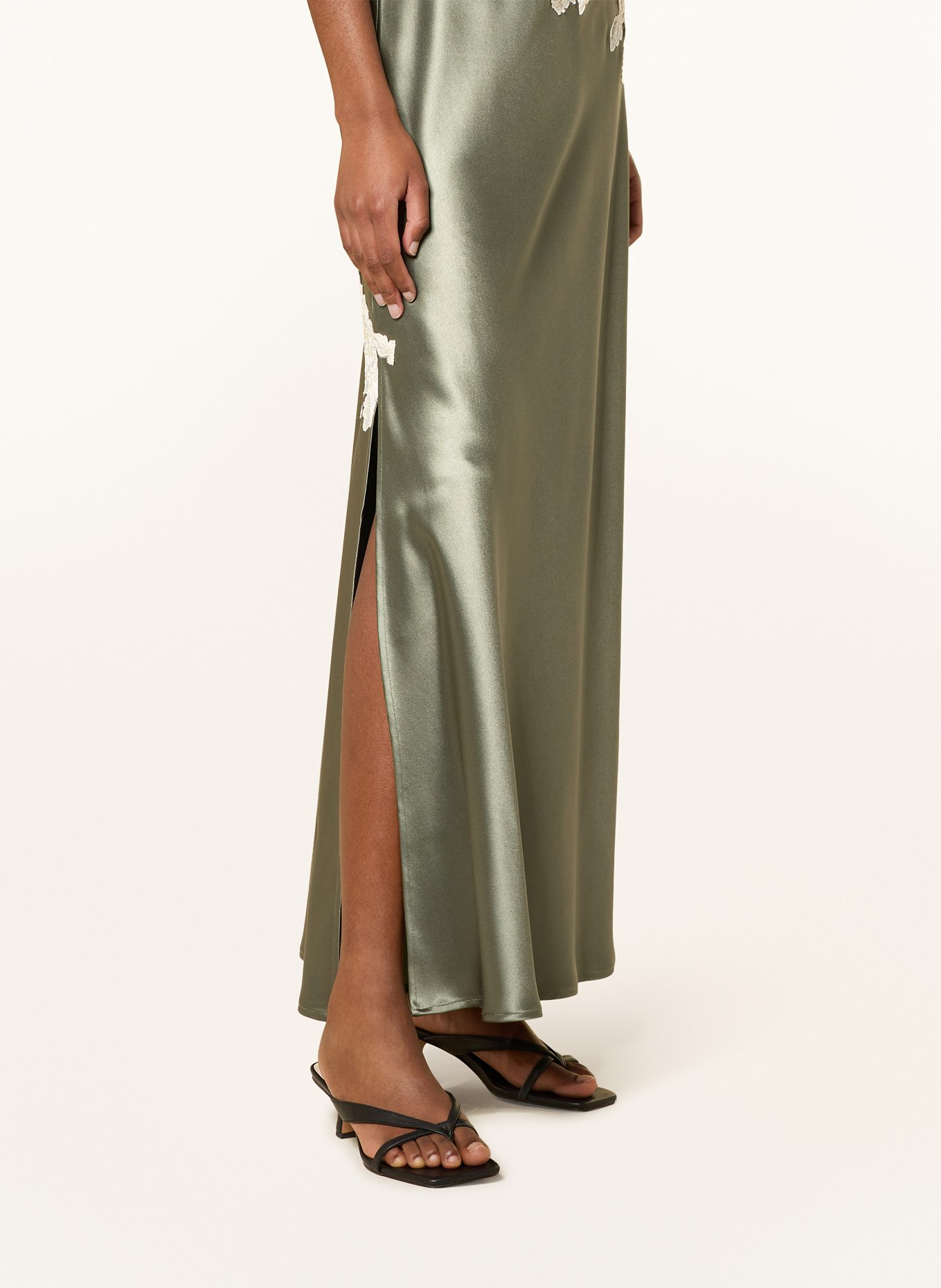 BY MALENE BIRGER Satijnen jurk VERA met kant: GROEN / CRÈME