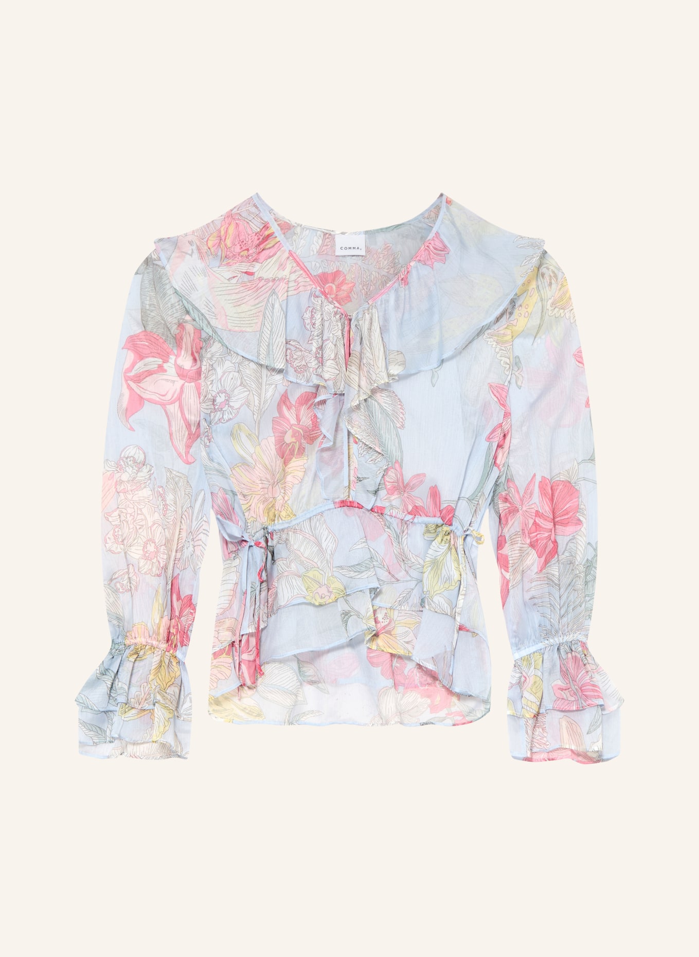 comma Blusenshirt mit Volants: HELLBLAU / PINK / HELLGRÜN