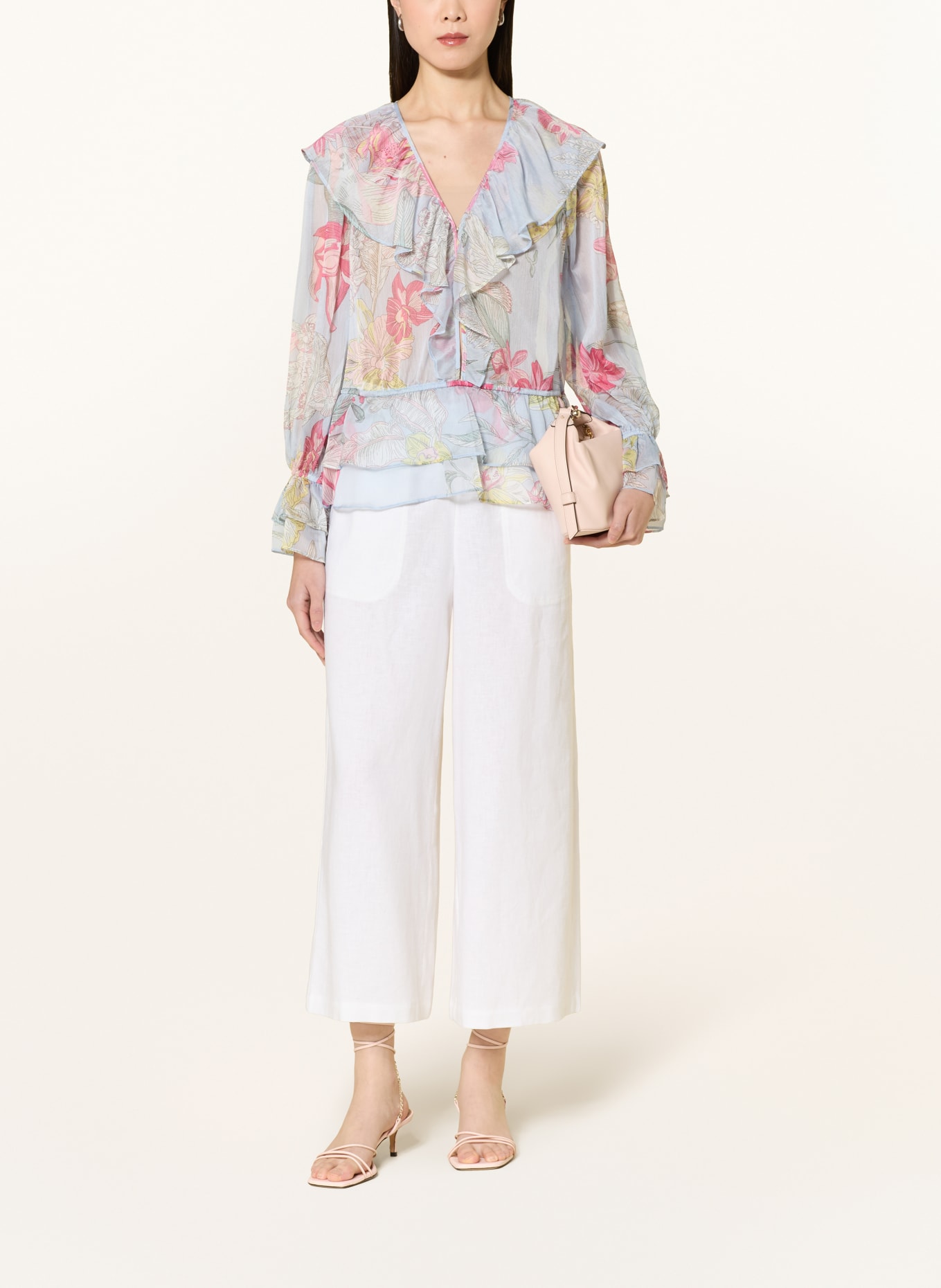 comma Blusenshirt mit Volants: HELLBLAU / PINK / HELLGRÜN