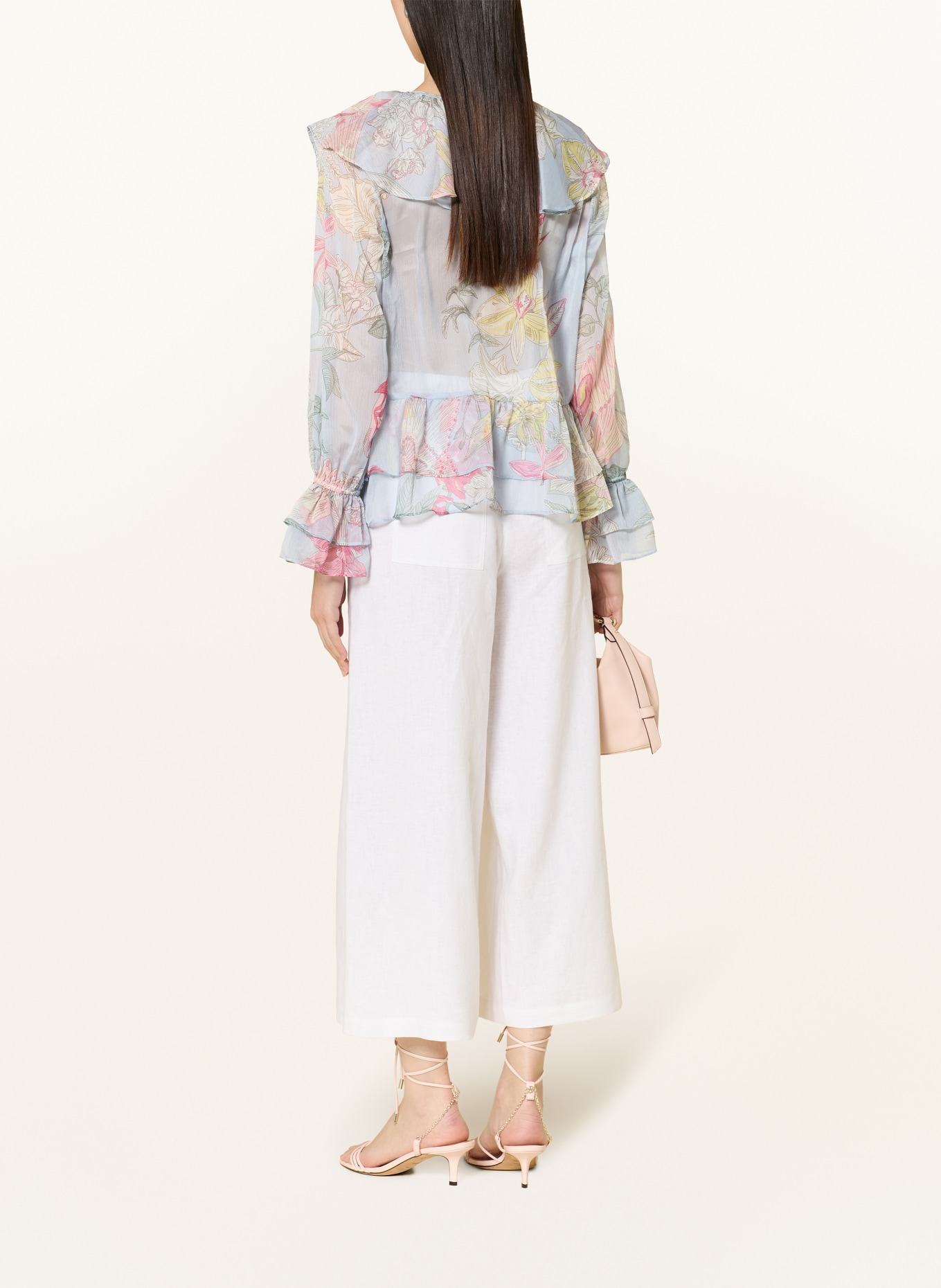 comma Blusenshirt mit Volants: HELLBLAU / PINK / HELLGRÜN