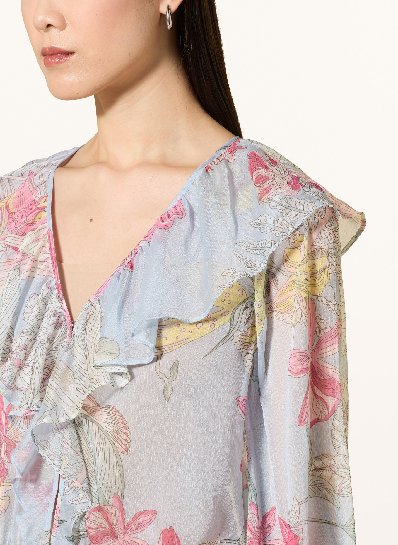 comma Blusenshirt mit Volants: HELLBLAU / PINK / HELLGRÜN