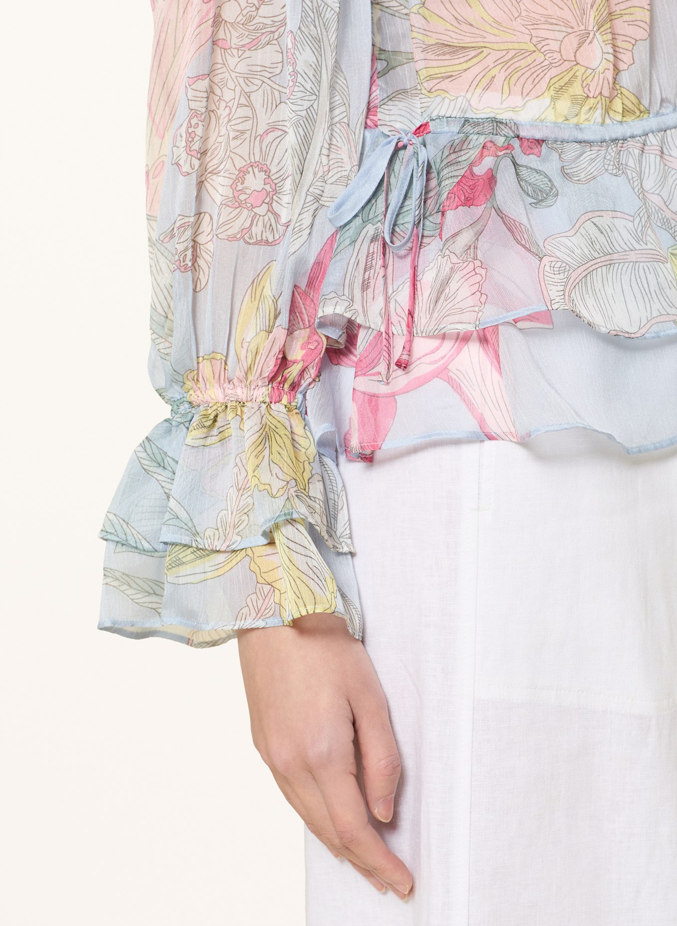 comma Blusenshirt mit Volants: HELLBLAU / PINK / HELLGRÜN