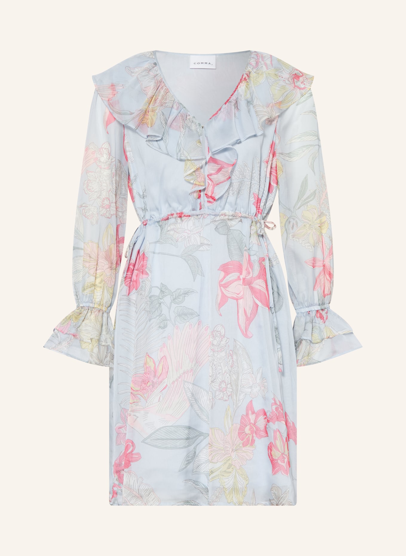 comma Kleid mit Volants: HELLBLAU / PINK / HELLGRÜN