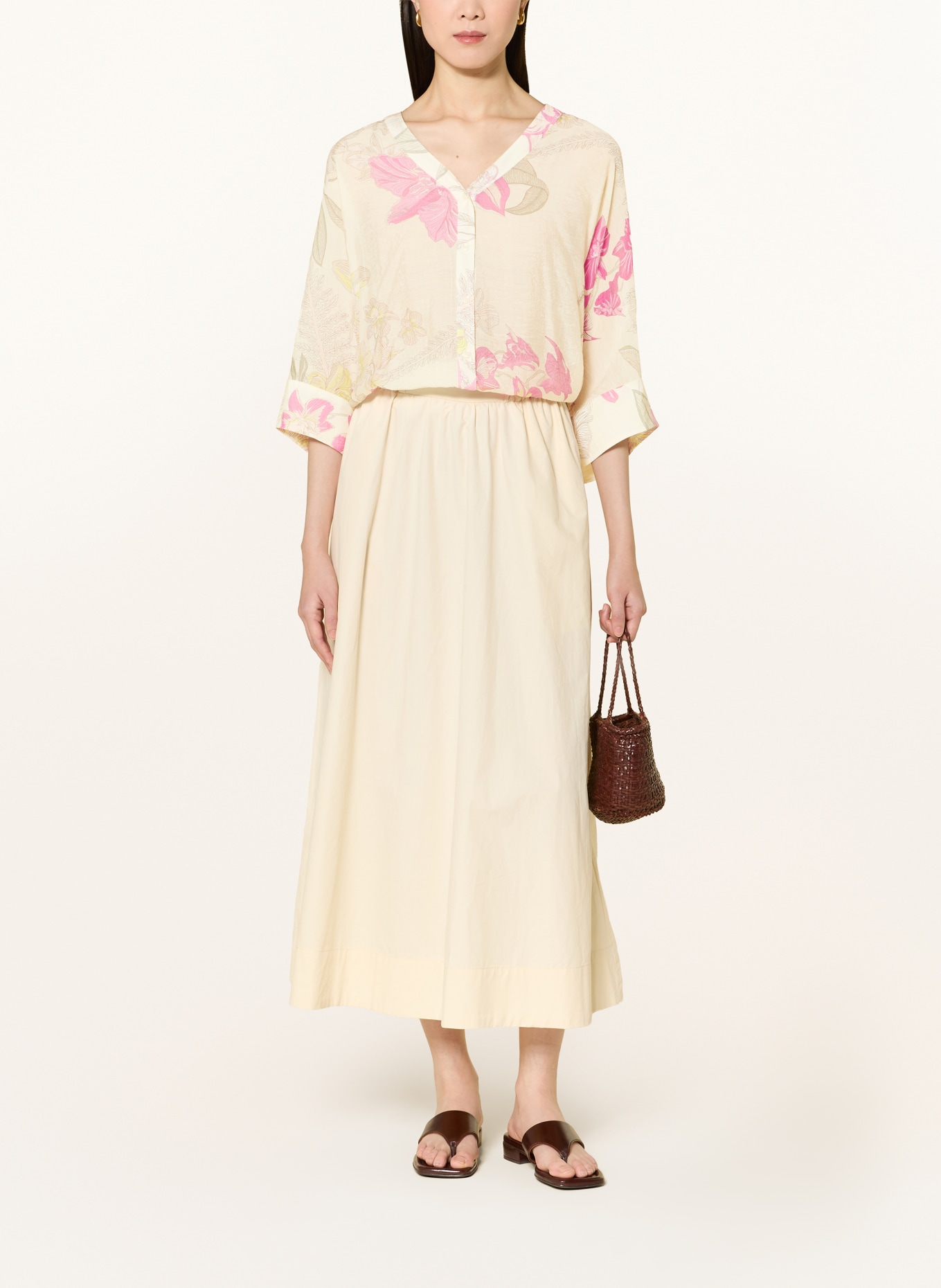 comma Bluse mit 3/4-Arm: CREME / PINK / HELLGRÜN
