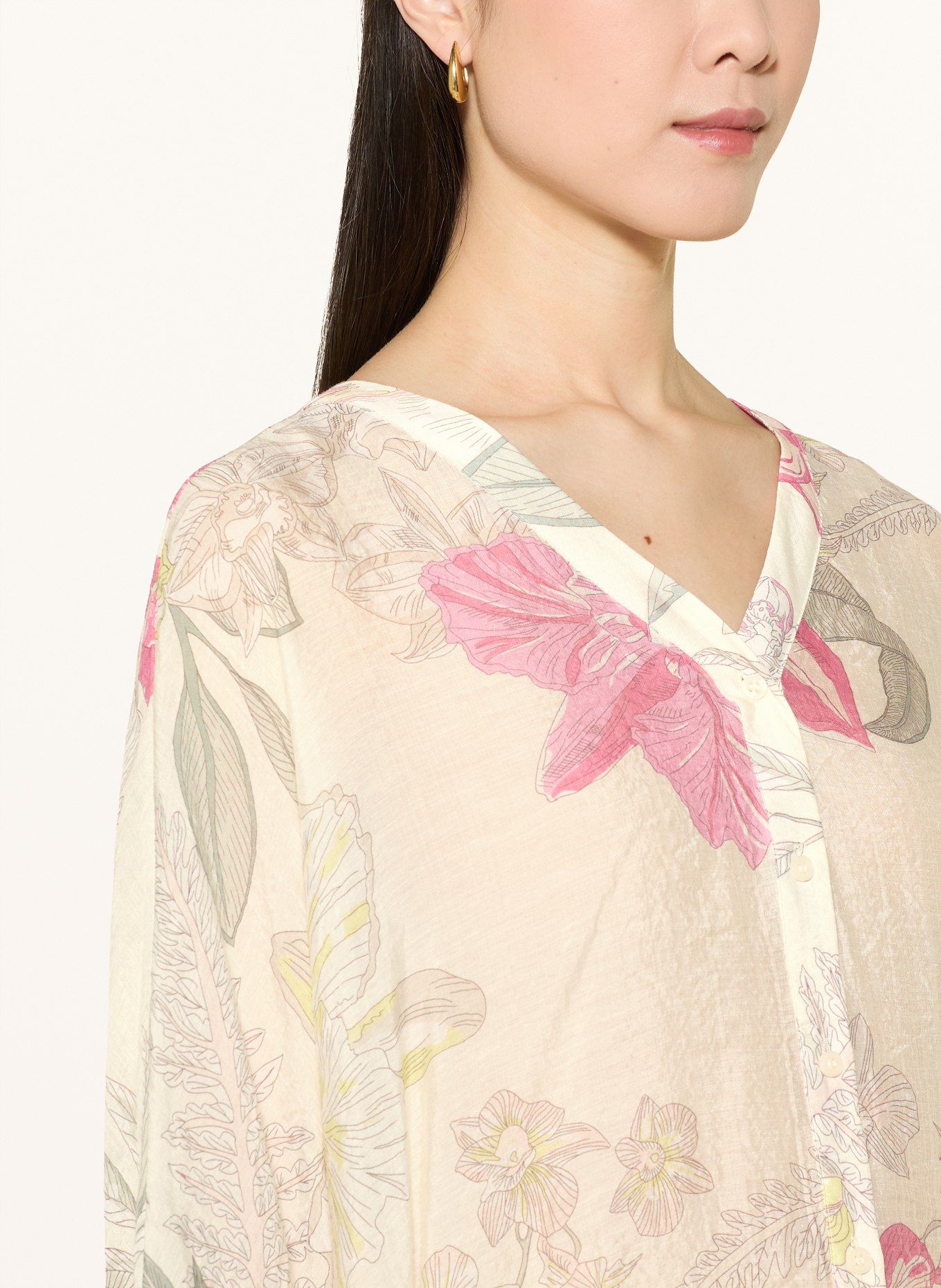 comma Bluse mit 3/4-Arm: CREME / PINK / HELLGRÜN