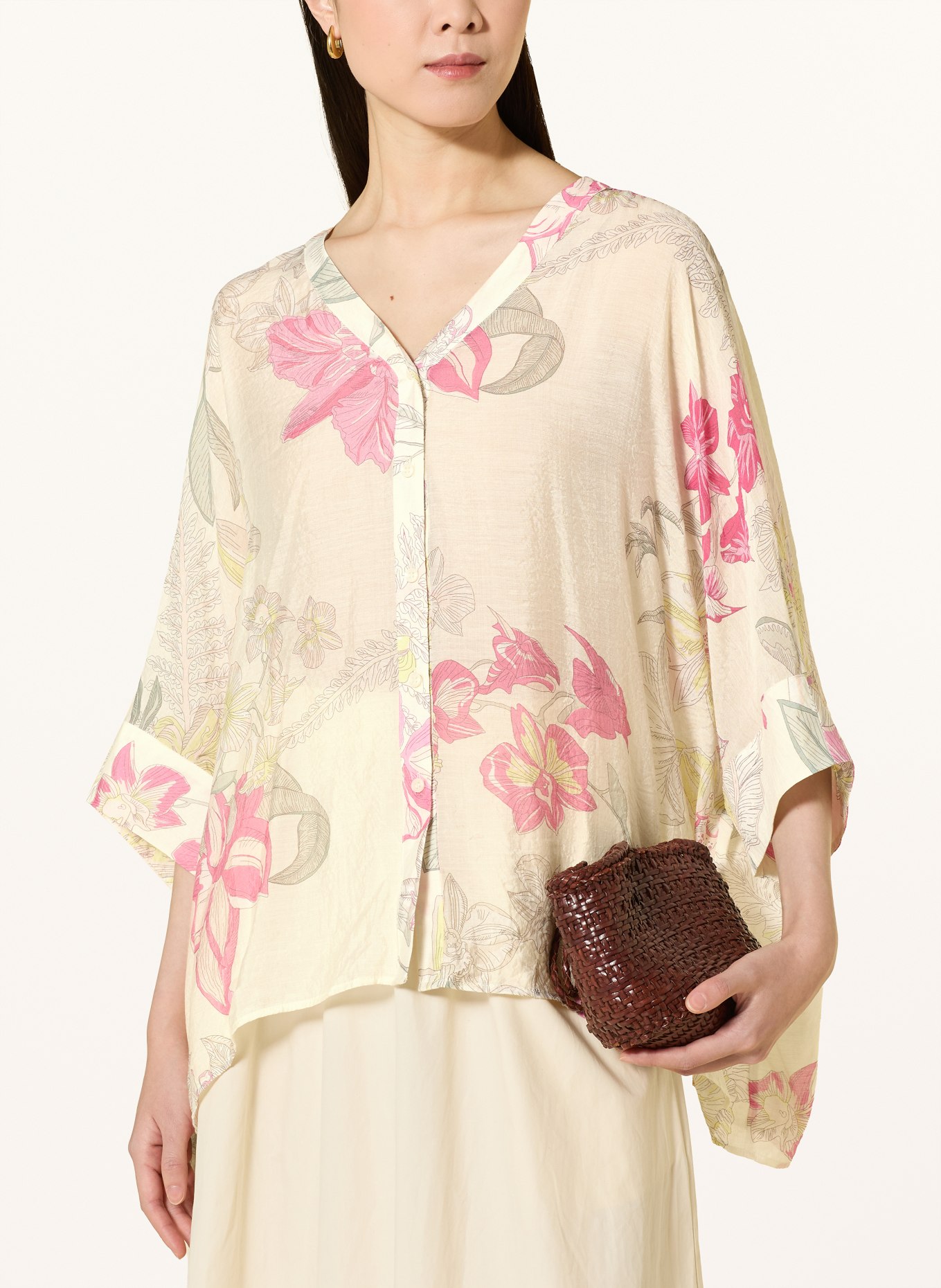 comma Bluse mit 3/4-Arm: CREME / PINK / HELLGRÜN