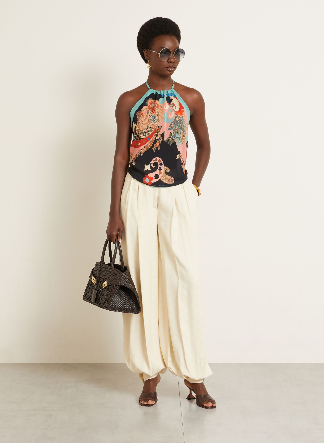 ETRO Zijden topje: TURQUOISE / ZALM / ZWART