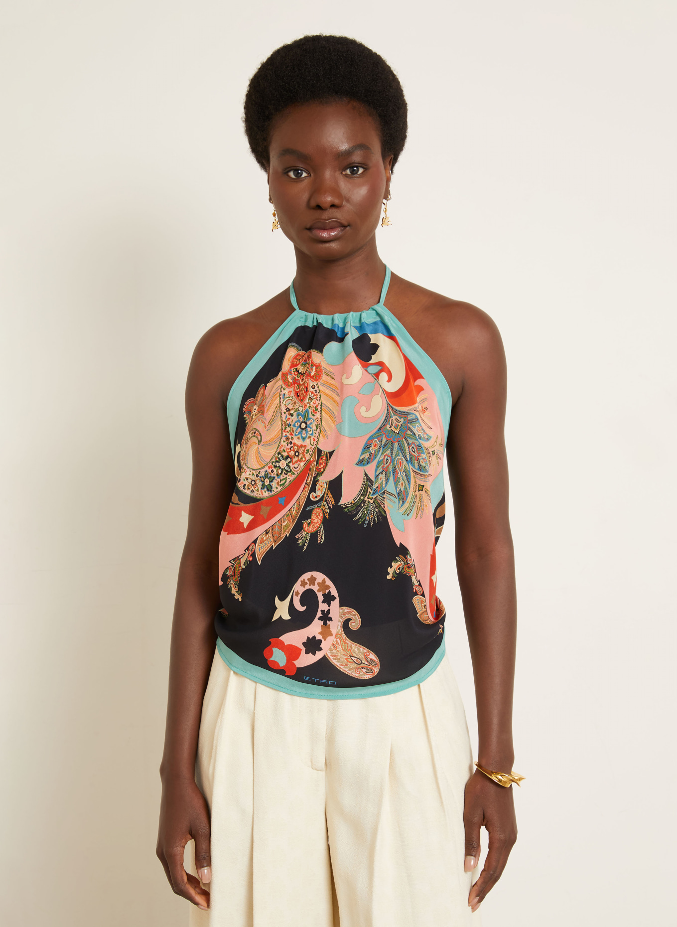 ETRO Zijden topje: TURQUOISE / ZALM / ZWART