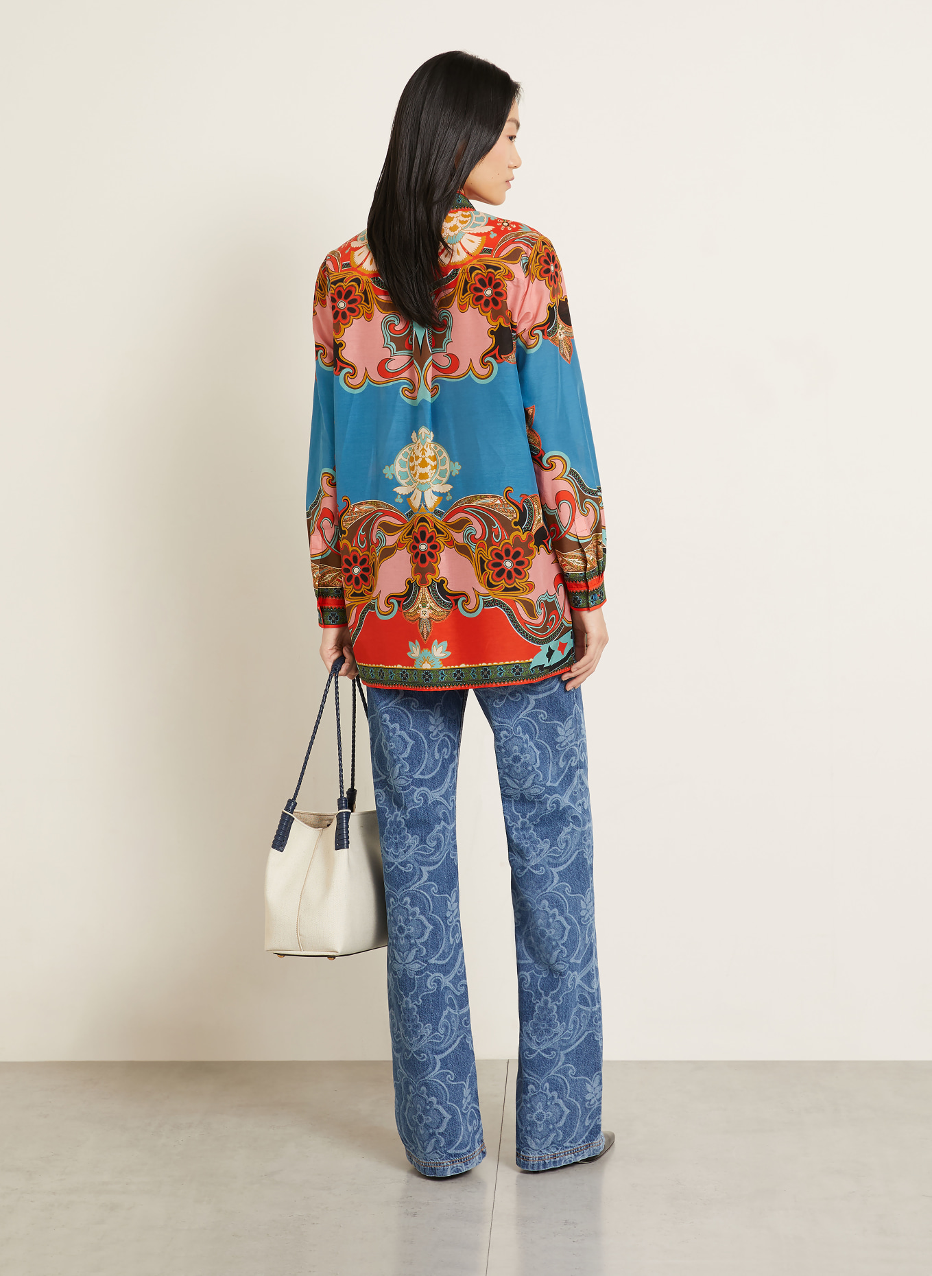 ETRO Hemdbluse mit Seide: BLAU / HELLROT / ROT