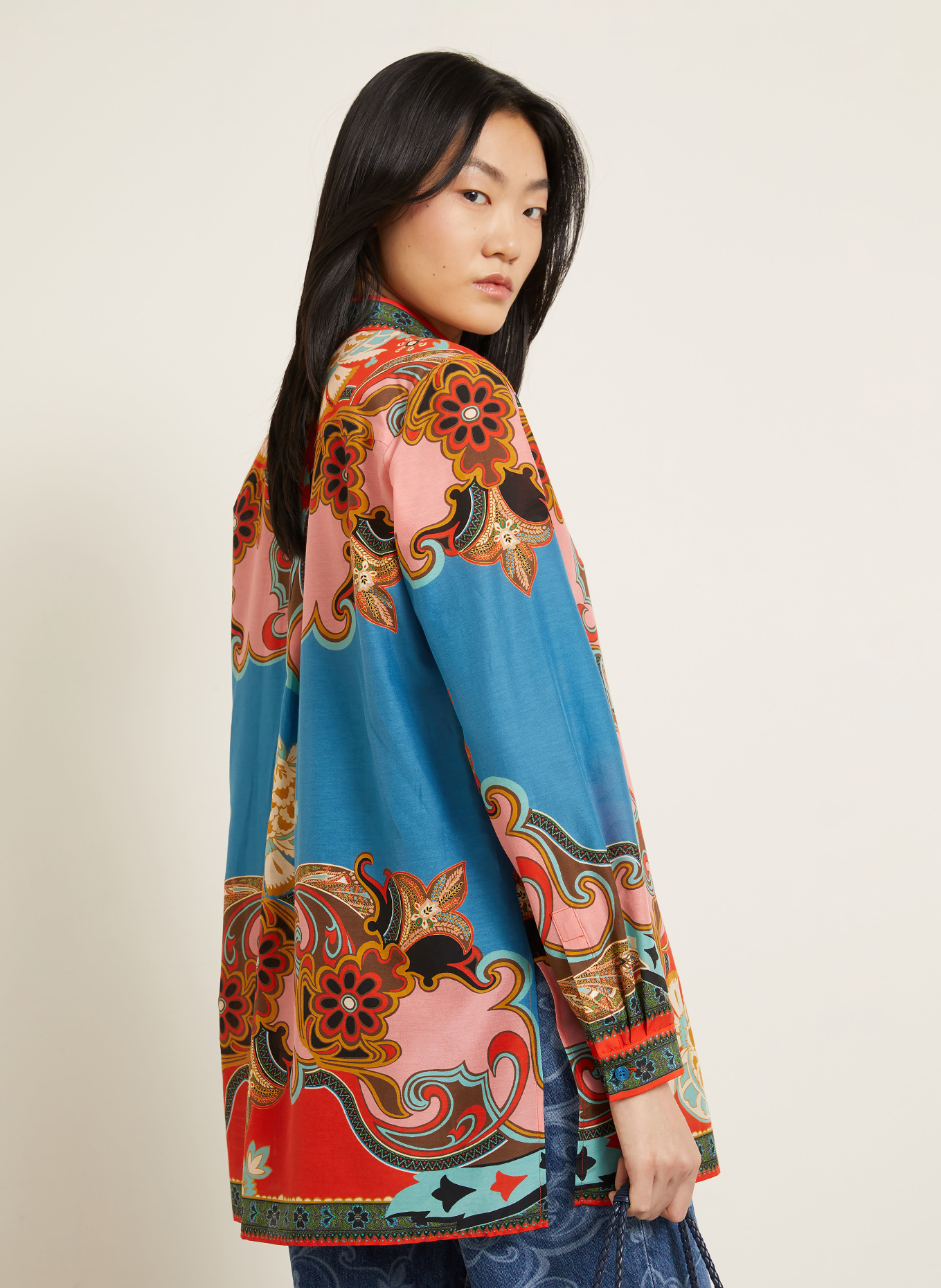 ETRO Hemdbluse mit Seide: BLAU / HELLROT / ROT