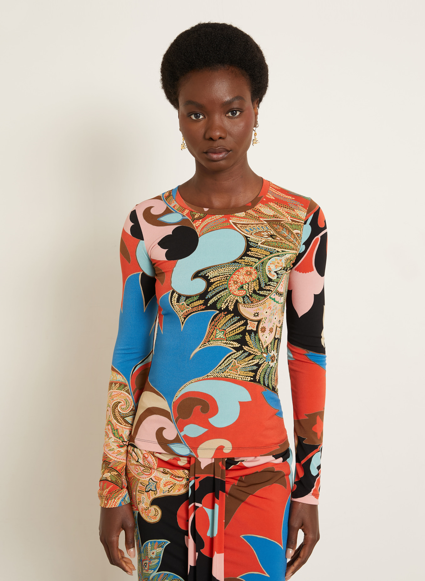 ETRO Longsleeve: ORANJE / TURQUOISE / BLAUW