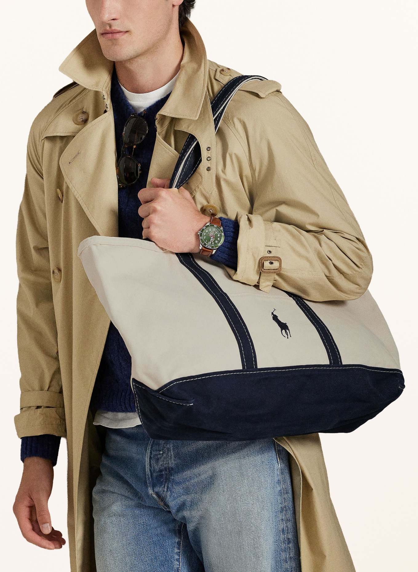 POLO RALPH LAUREN Torba na zakupy: KREMOWY / GRANATOWY