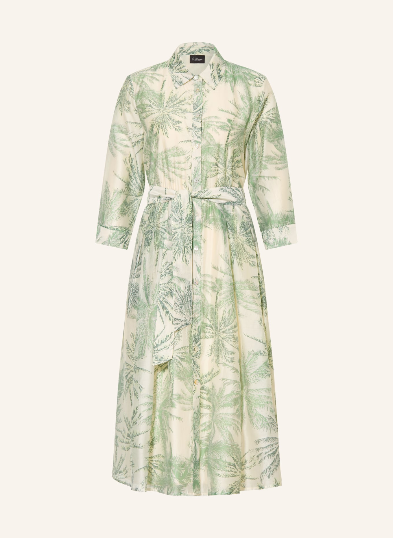 s.Oliver BLACK LABEL Hemdblusenkleid mit 3/4-Arm: GRÜN / ECRU / DUNKELGRÜN