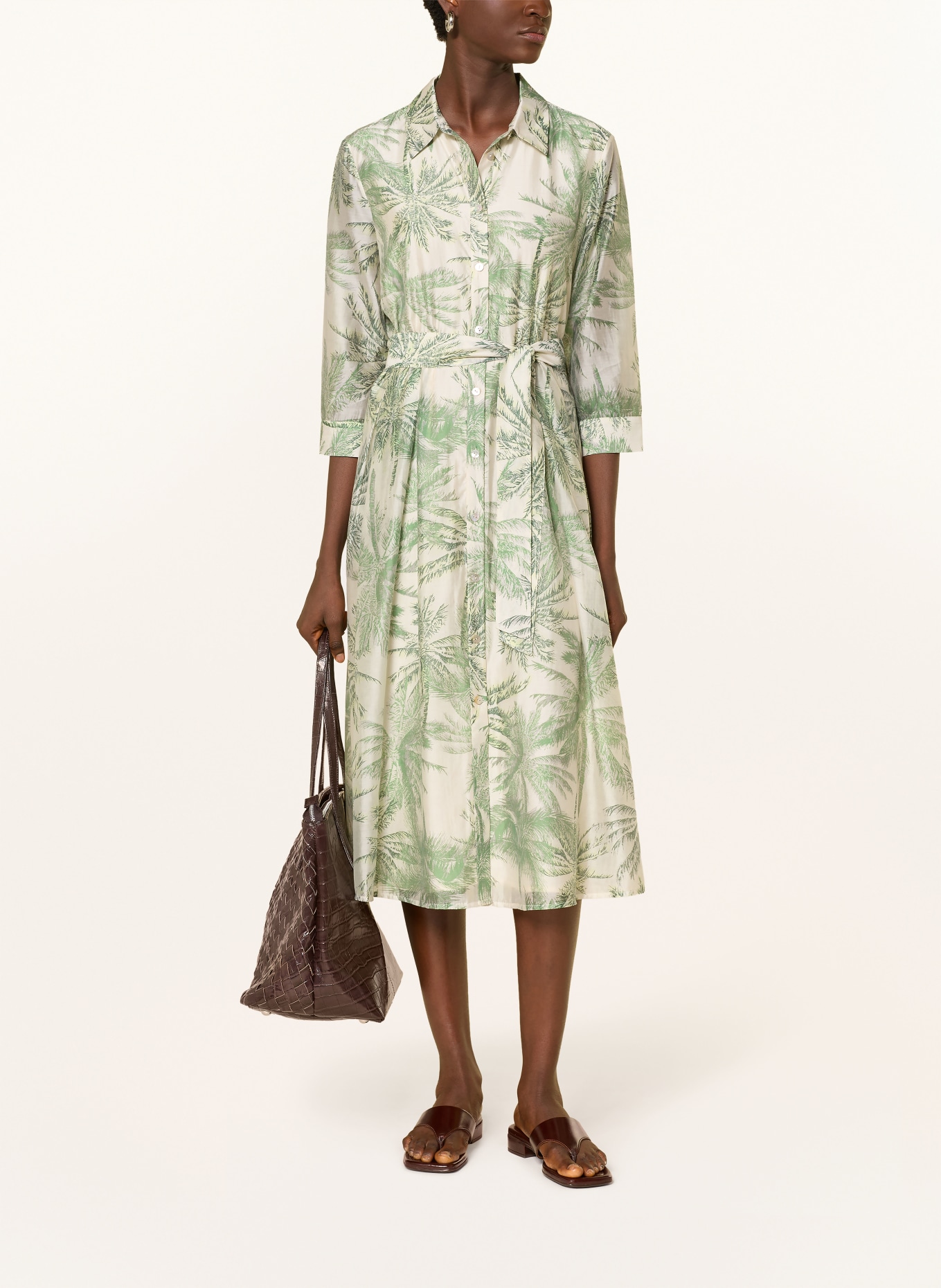 s.Oliver BLACK LABEL Hemdblusenkleid mit 3/4-Arm: GRÜN / ECRU / DUNKELGRÜN