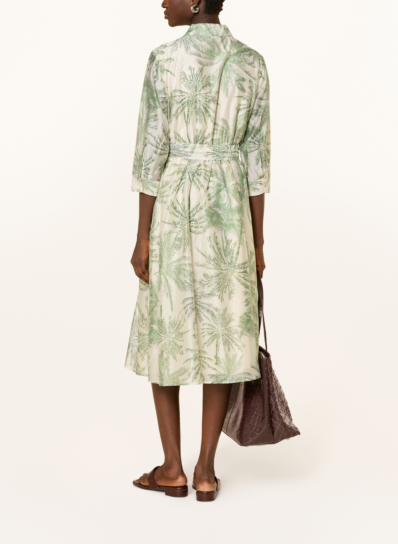 s.Oliver BLACK LABEL Hemdblusenkleid mit 3/4-Arm: GRÜN / ECRU / DUNKELGRÜN