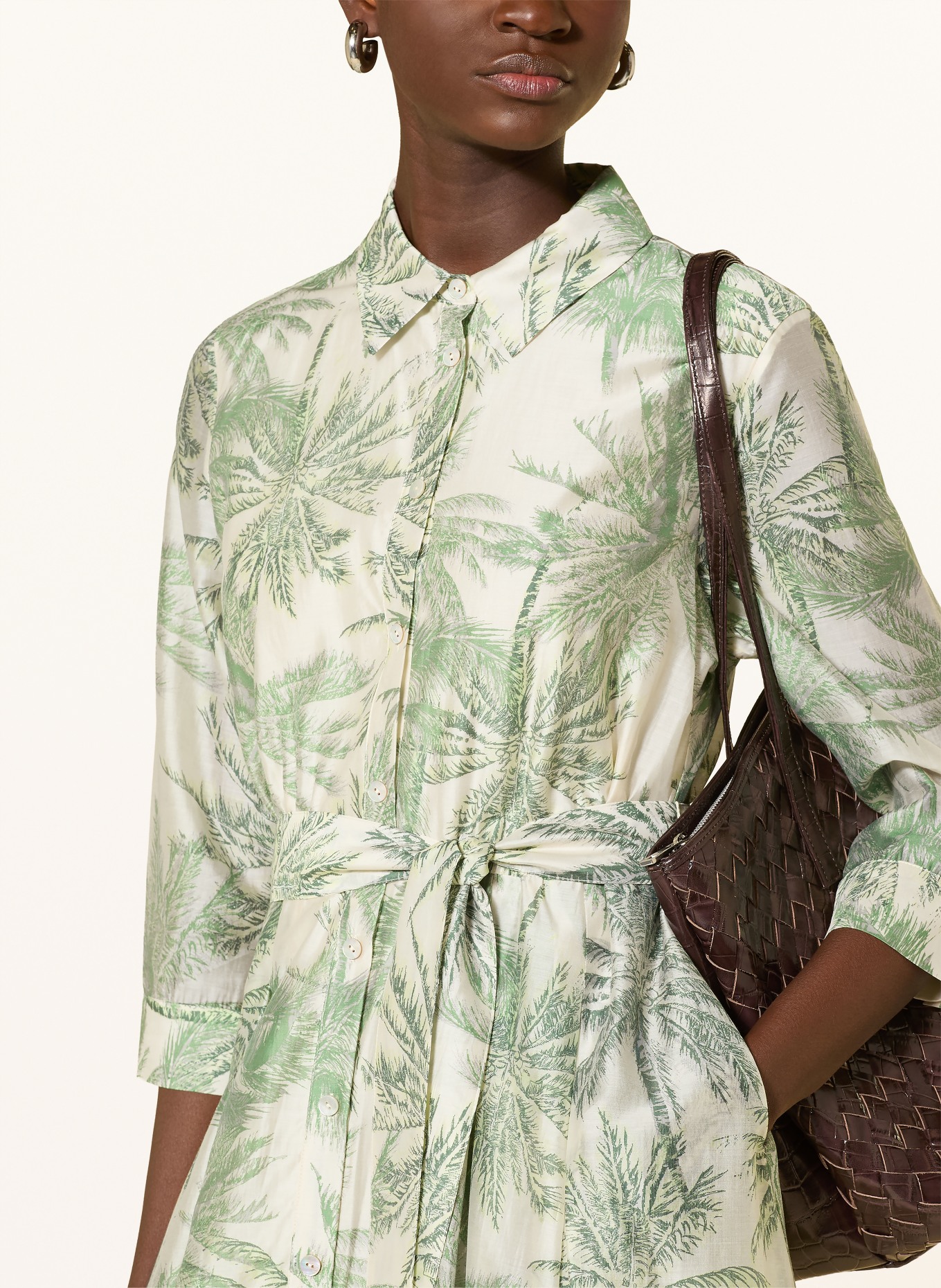 s.Oliver BLACK LABEL Hemdblusenkleid mit 3/4-Arm: GRÜN / ECRU / DUNKELGRÜN