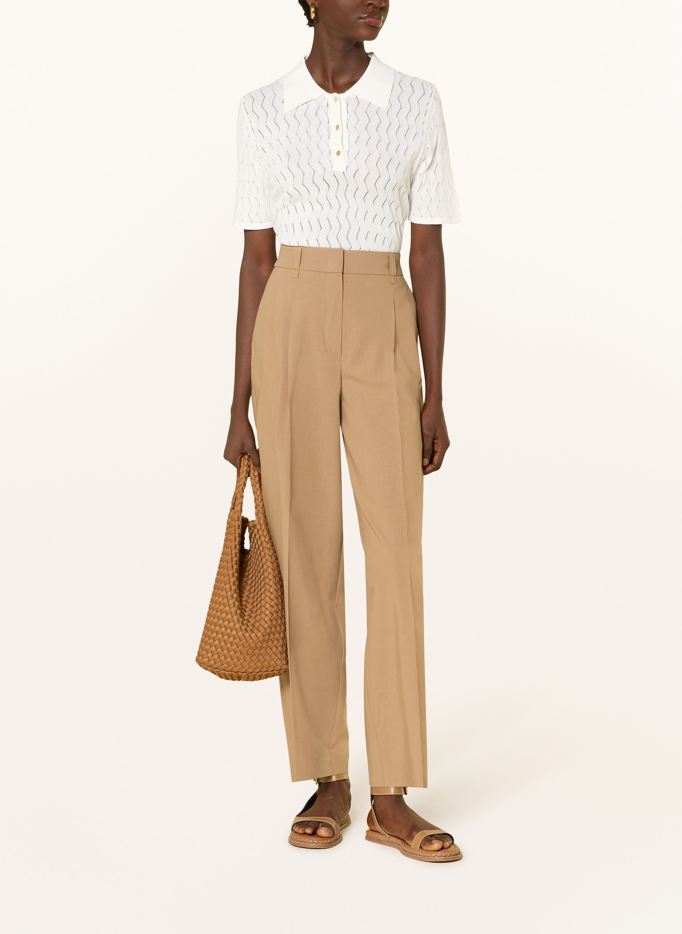 s.Oliver BLACK LABEL Strick-Poloshirt: ECRU / GOLD