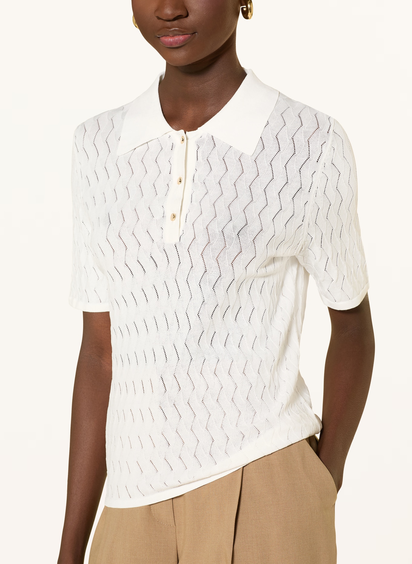 s.Oliver BLACK LABEL Strick-Poloshirt: ECRU / GOLD