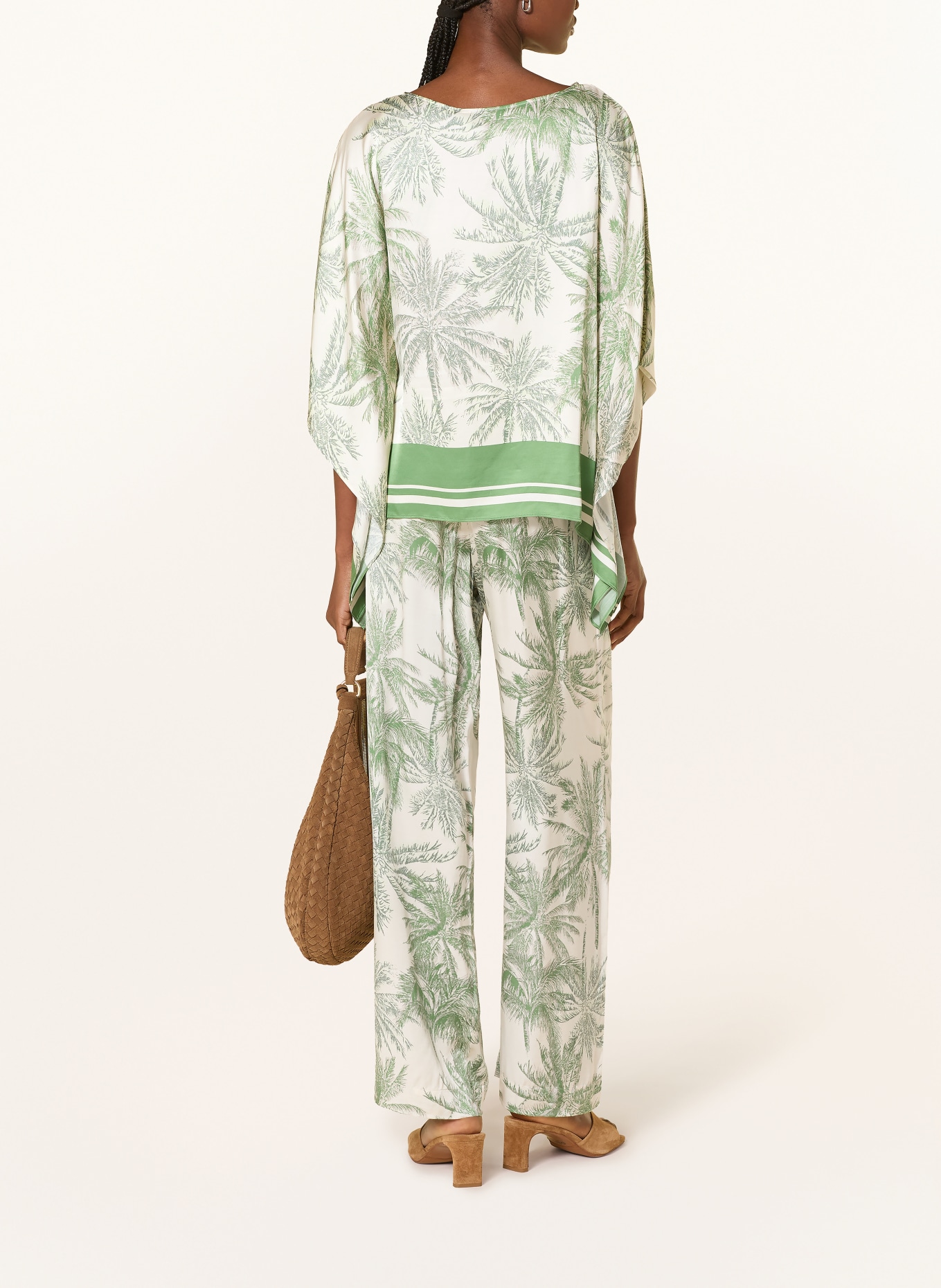 s.Oliver BLACK LABEL Marlenehose aus Satin: GRÜN / CREME / DUNKELGRÜN