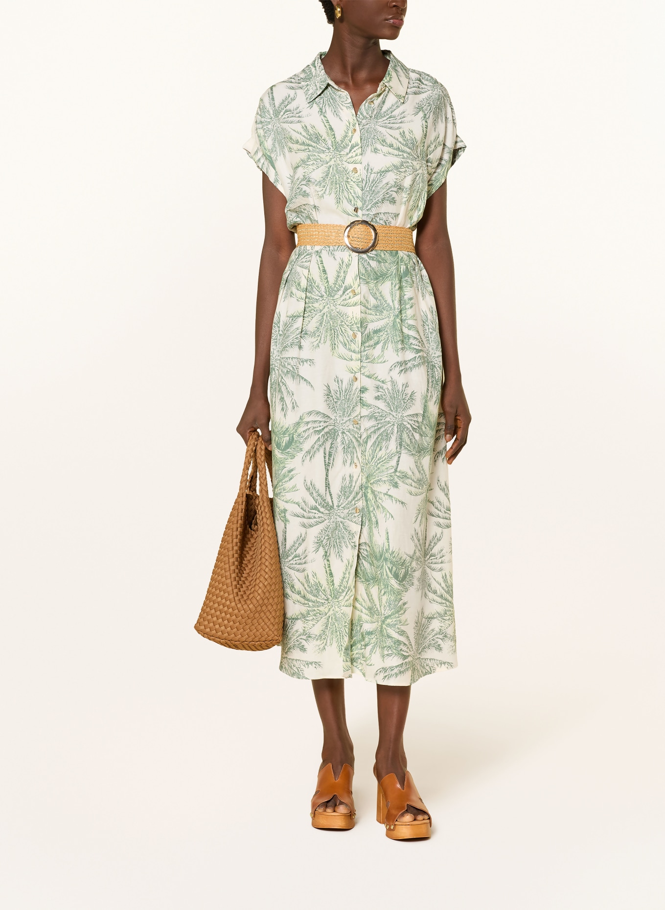 s.Oliver BLACK LABEL Hemdblusenkleid: GRÜN / ECRU / DUNKELGRÜN