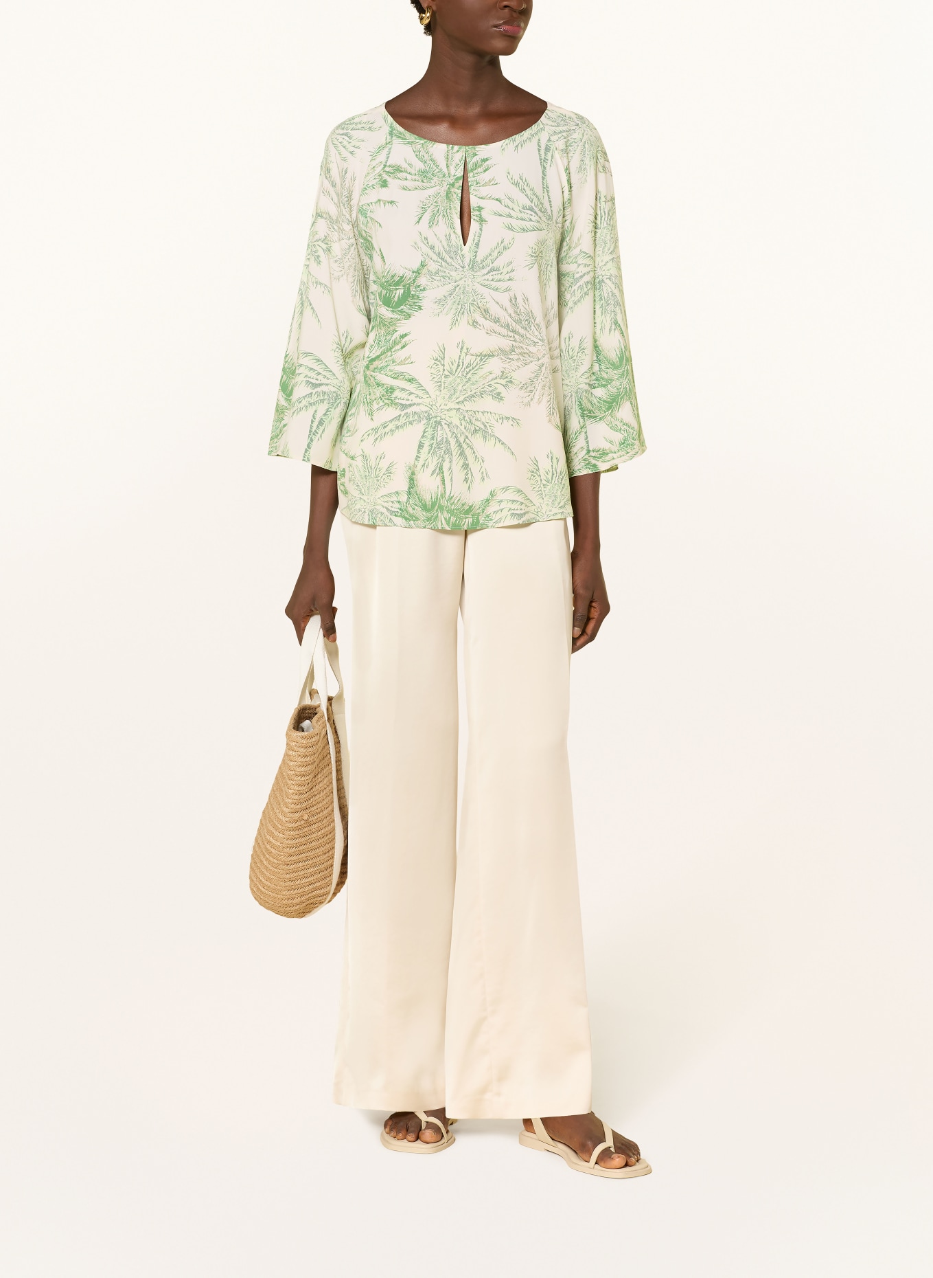 s.Oliver BLACK LABEL Blusenshirt mit 3/4-Arm: GRÜN / CREME / DUNKELGRÜN