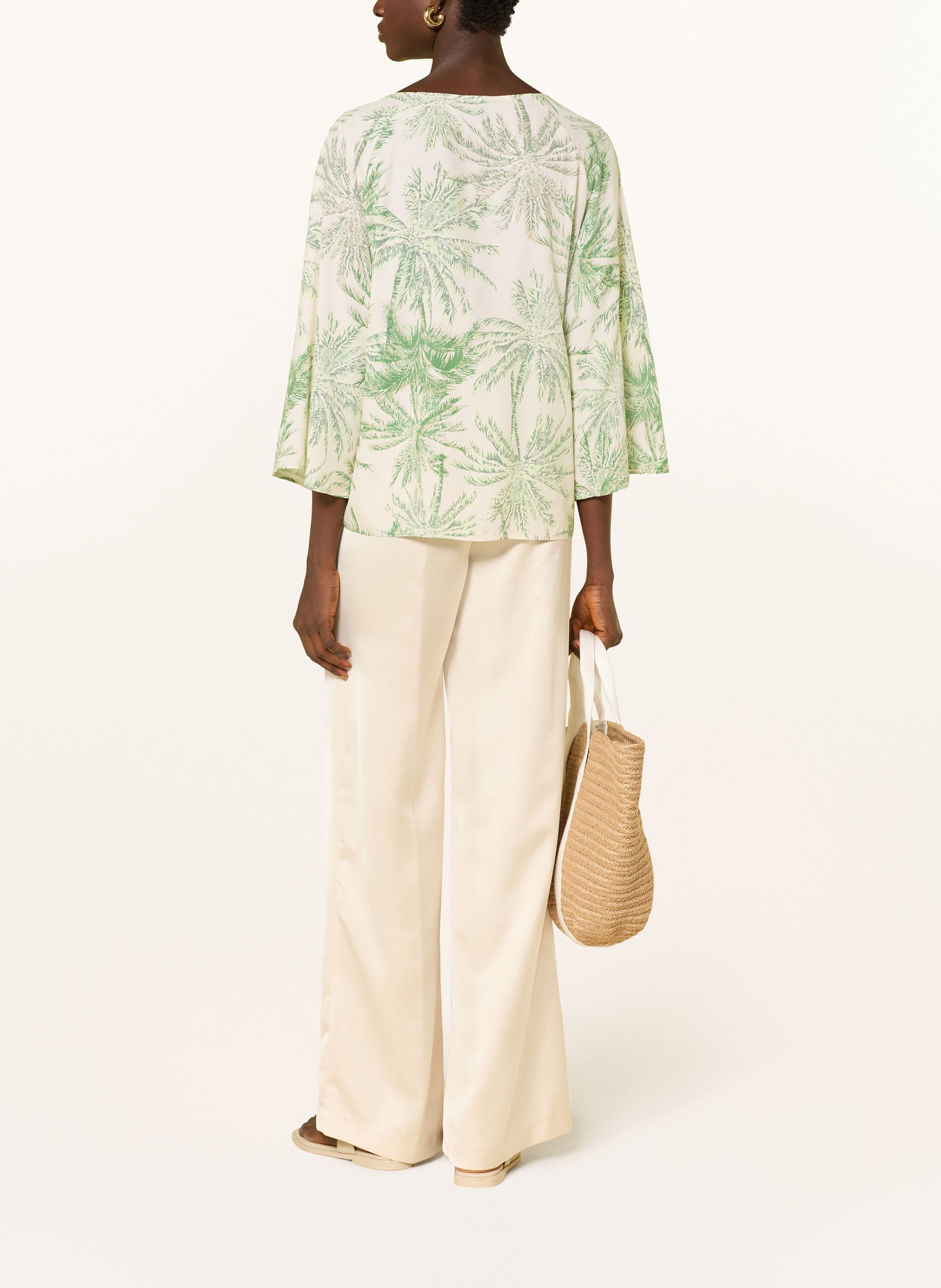 s.Oliver BLACK LABEL Blusenshirt mit 3/4-Arm: GRÜN / CREME / DUNKELGRÜN