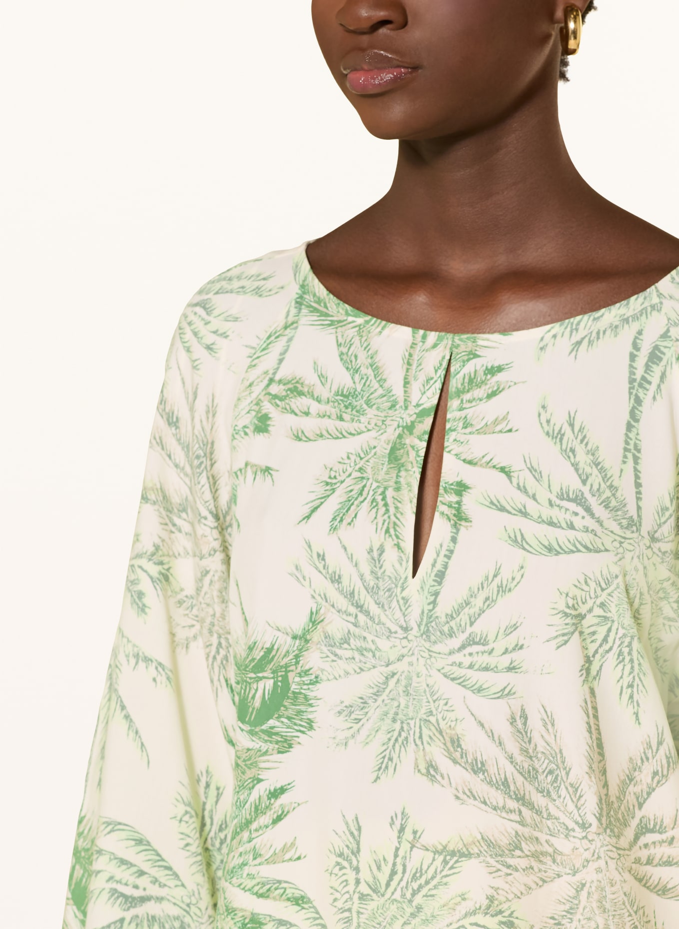 s.Oliver BLACK LABEL Blusenshirt mit 3/4-Arm: GRÜN / CREME / DUNKELGRÜN