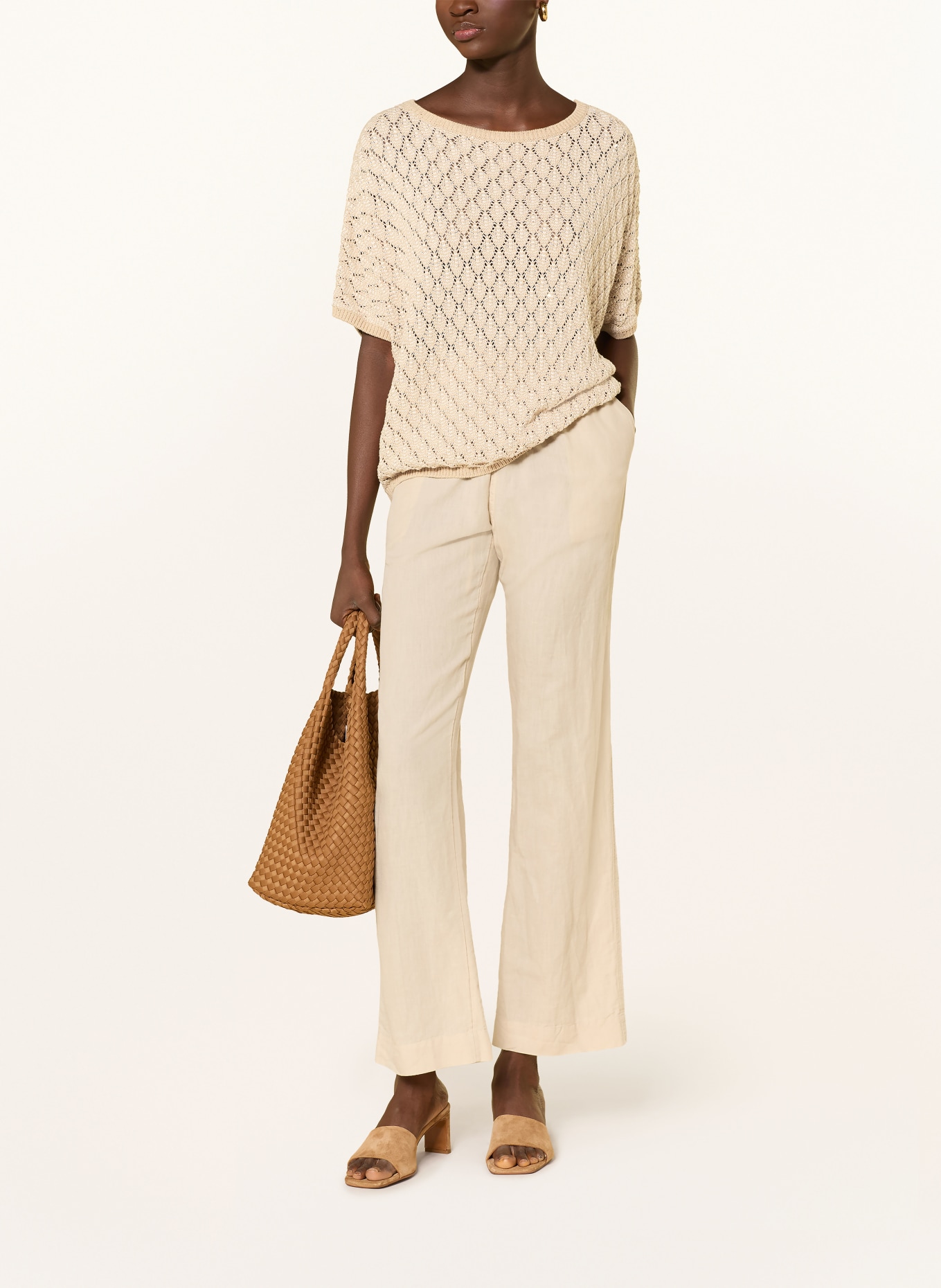 s.Oliver BLACK LABEL Strickshirt mit Pailletten: HELLBRAUN / ECRU