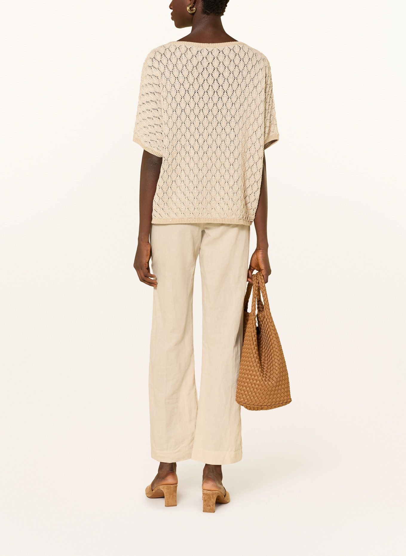 s.Oliver BLACK LABEL Strickshirt mit Pailletten: HELLBRAUN / ECRU