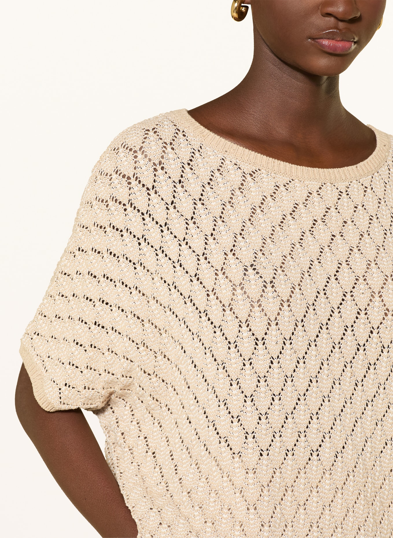 s.Oliver BLACK LABEL Strickshirt mit Pailletten: HELLBRAUN / ECRU