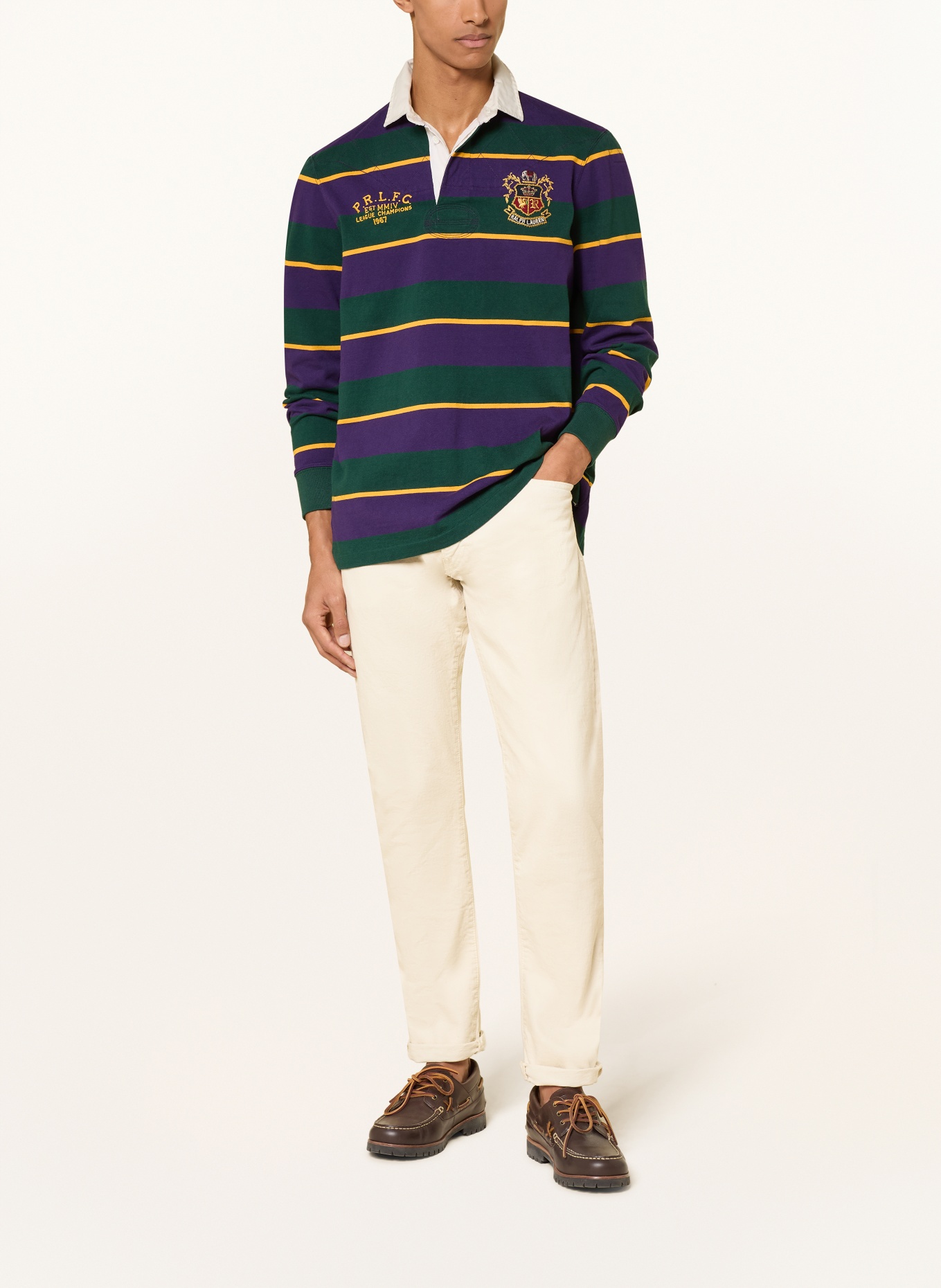 POLO RALPH LAUREN rugby shirt: DARK PURPLE / DARK YELLOW / DARK GREEN