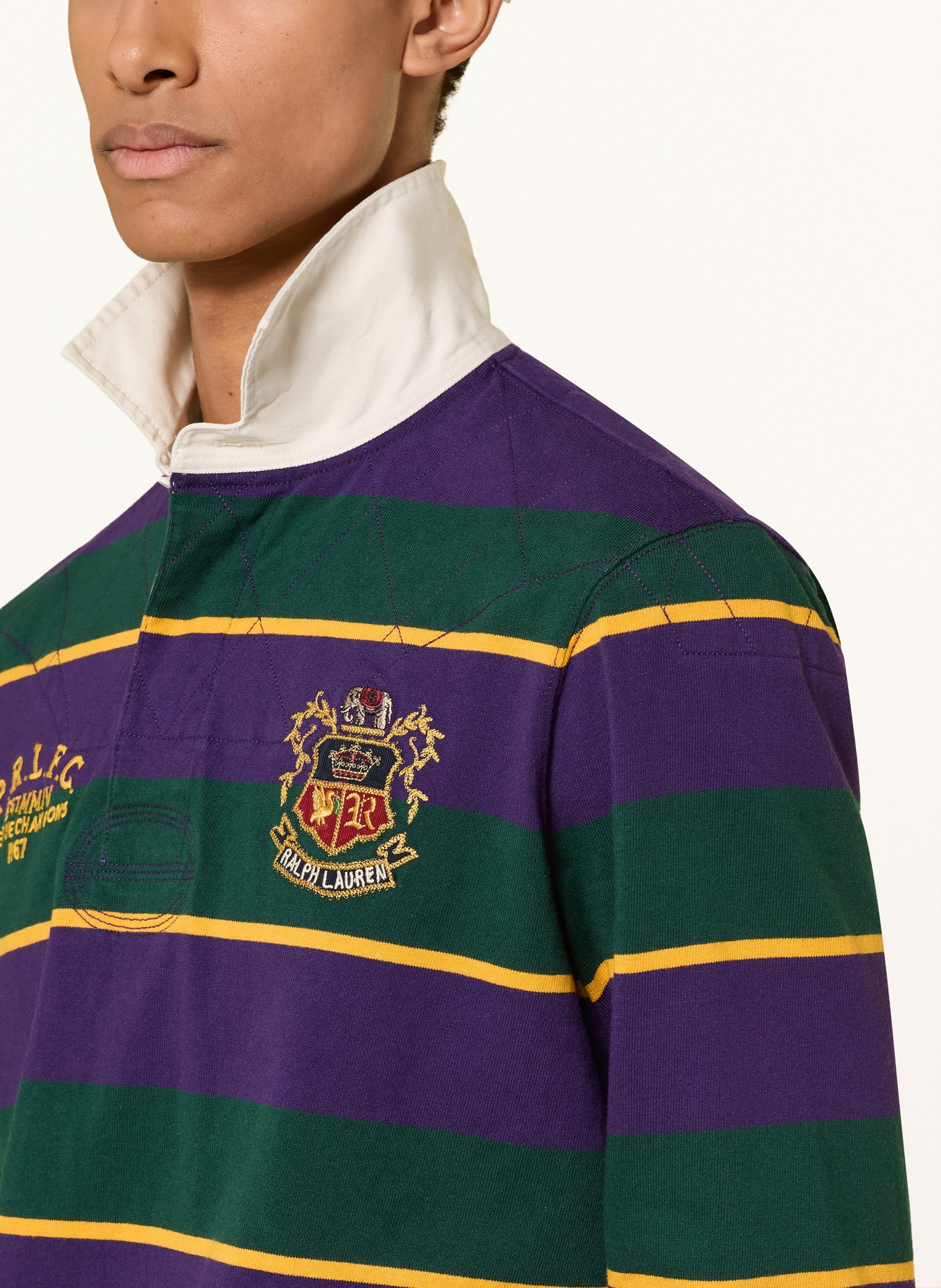POLO RALPH LAUREN rugby shirt: DARK PURPLE / DARK YELLOW / DARK GREEN