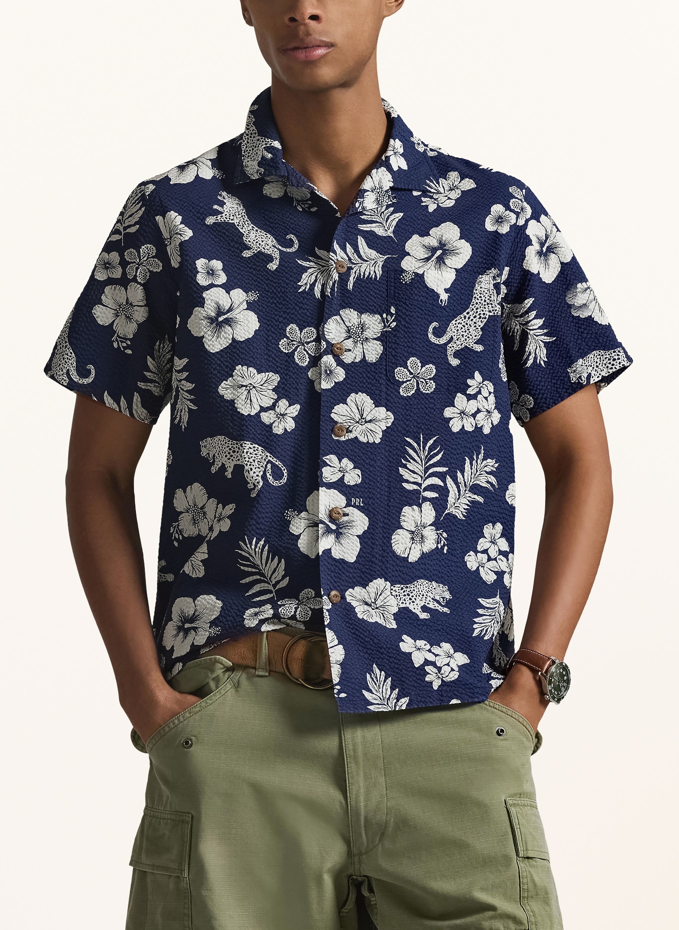 POLO RALPH LAUREN Overhemd met korte mouwen, klassieke pasvorm: DONKERBLAUW / LICHTBLAUW