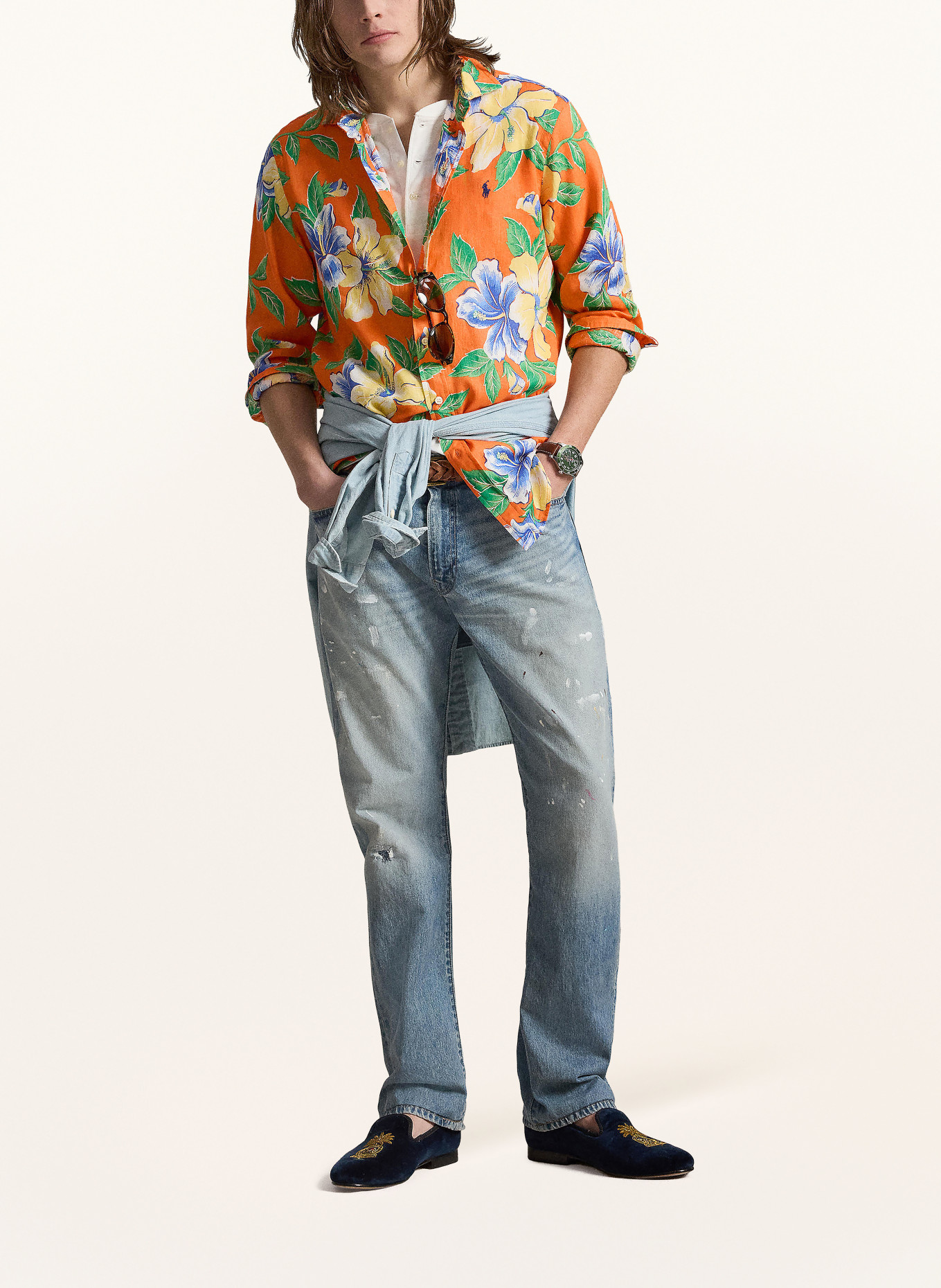 POLO RALPH LAUREN Koszula lniana Classic Fit: POMARAŃCZOWY / ZIELONY / NIEBIESKI