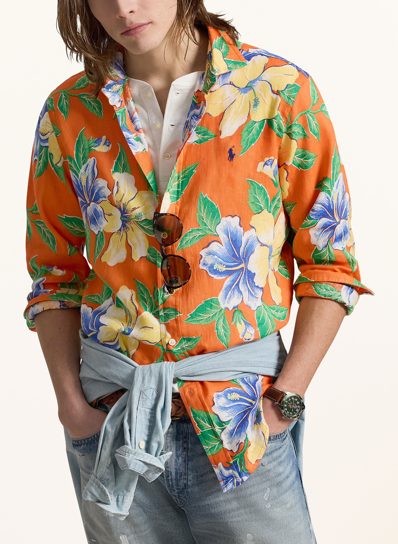 POLO RALPH LAUREN Koszula lniana Classic Fit: POMARAŃCZOWY / ZIELONY / NIEBIESKI