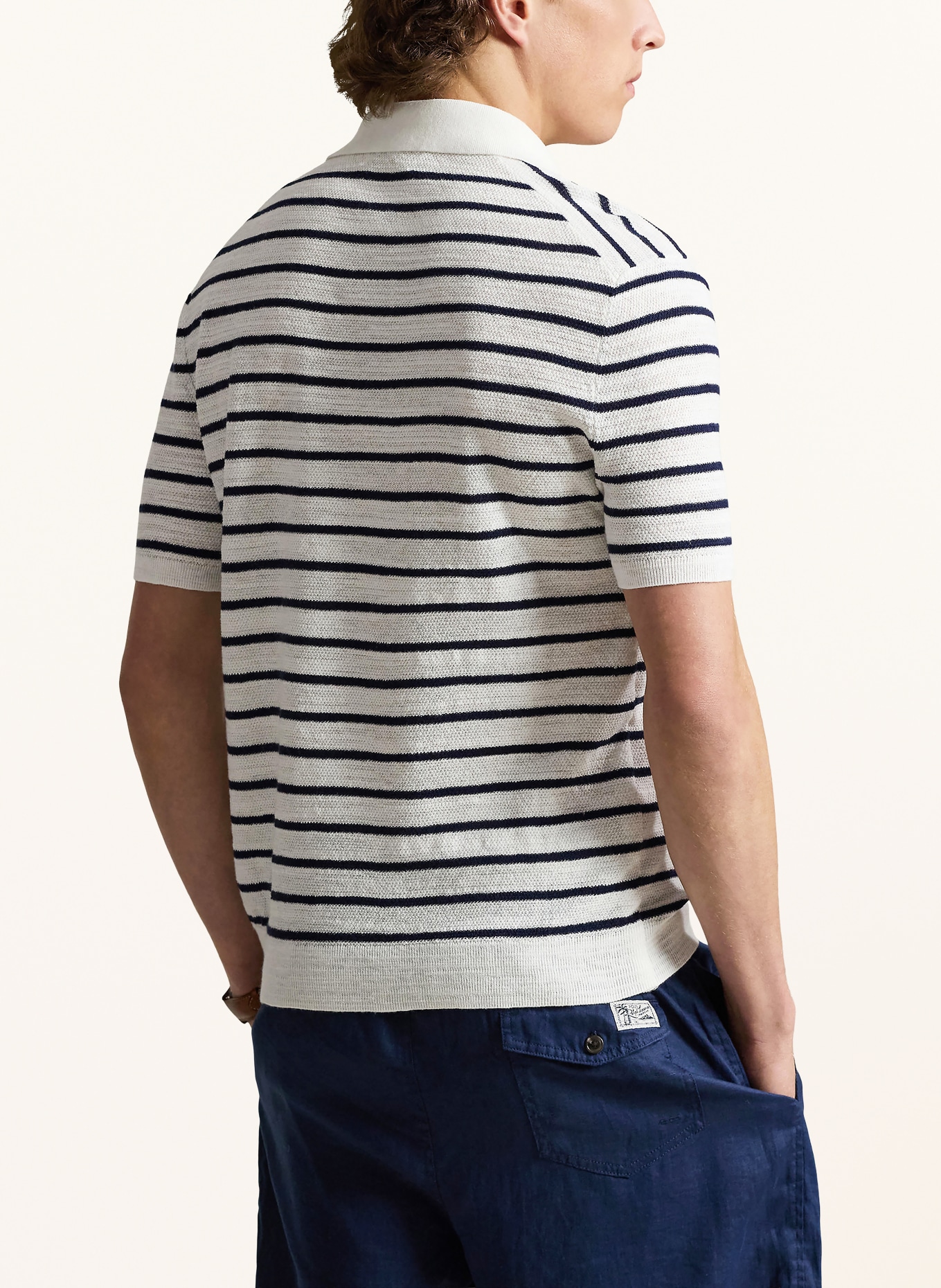 POLO RALPH LAUREN Gebreid poloshirt: WIT / DONKERBLAUW