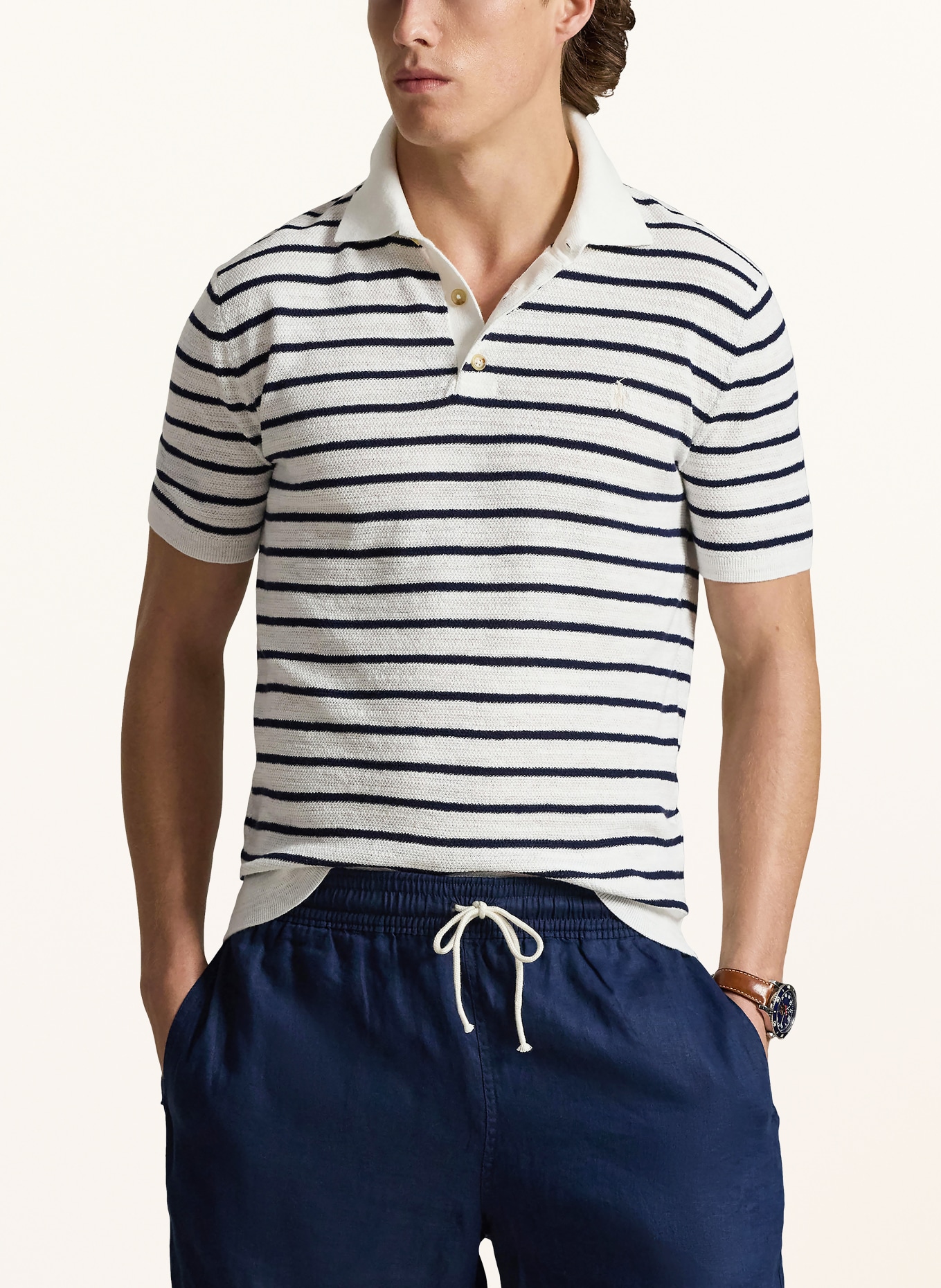 POLO RALPH LAUREN Gebreid poloshirt: WIT / DONKERBLAUW