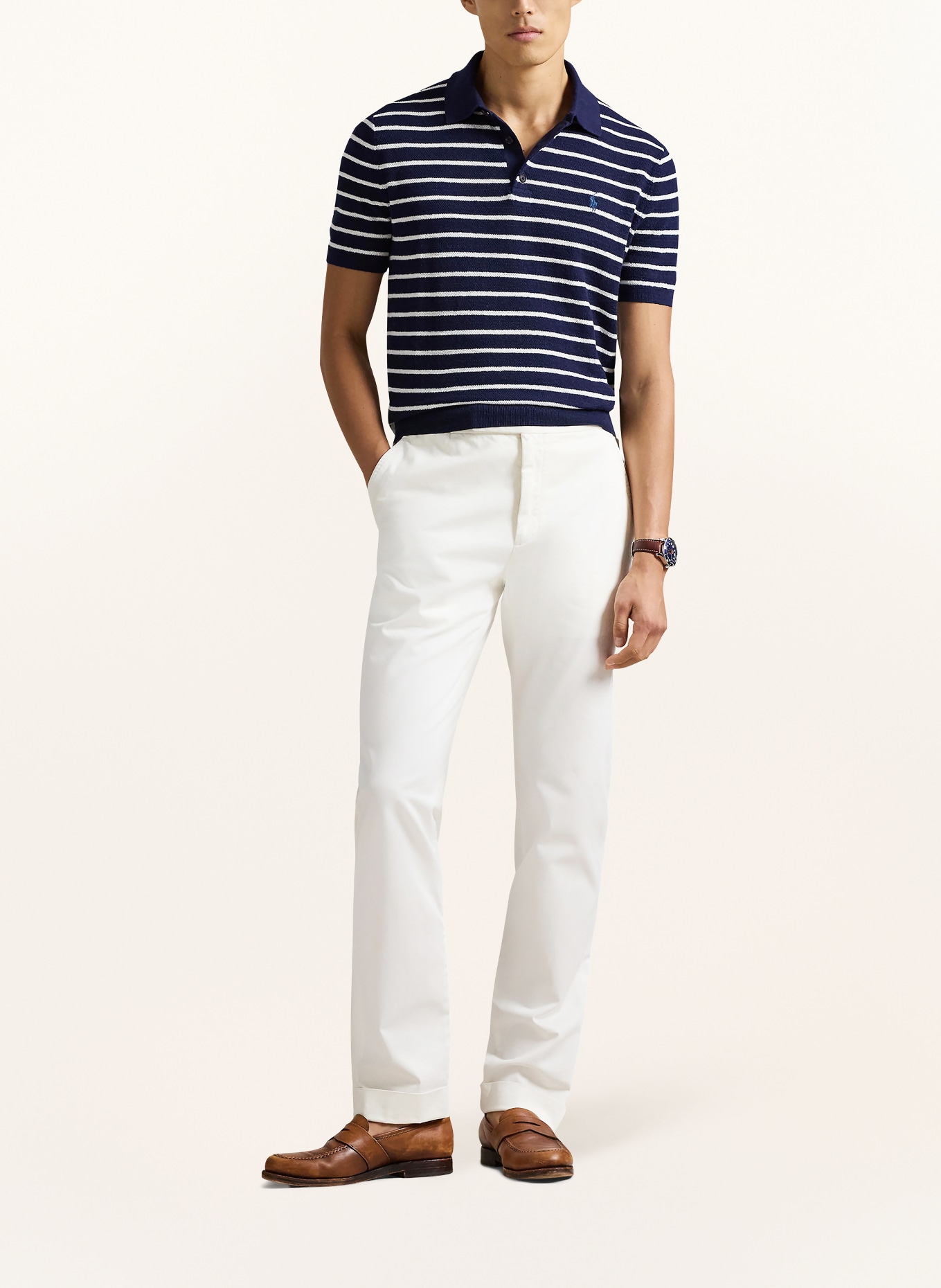 POLO RALPH LAUREN Gebreid poloshirt: DONKERBLAUW / WIT