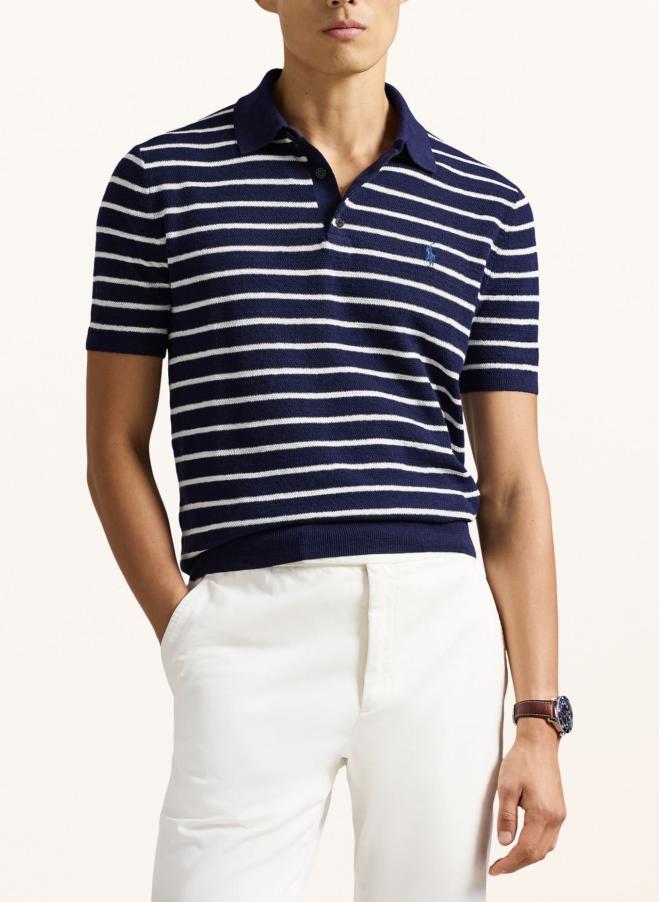 POLO RALPH LAUREN Gebreid poloshirt: DONKERBLAUW / WIT