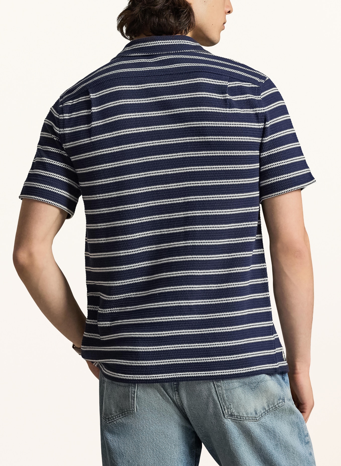 POLO RALPH LAUREN Gebreid overhemd met normale pasvorm: DONKERBLAUW / CRÈME