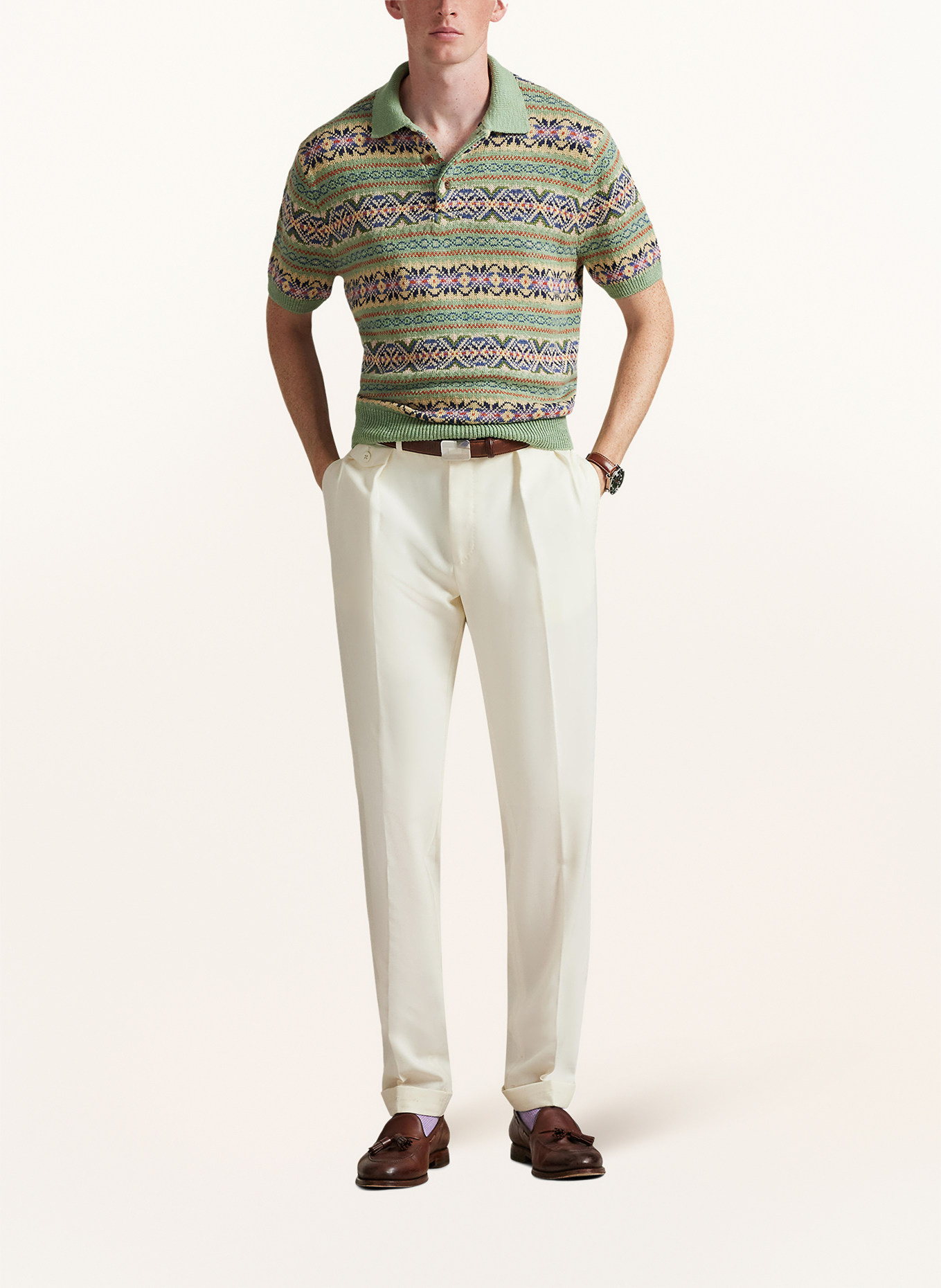 POLO RALPH LAUREN Strick-Poloshirt: HELLGRÜN / LILA / DUNKELBLAU