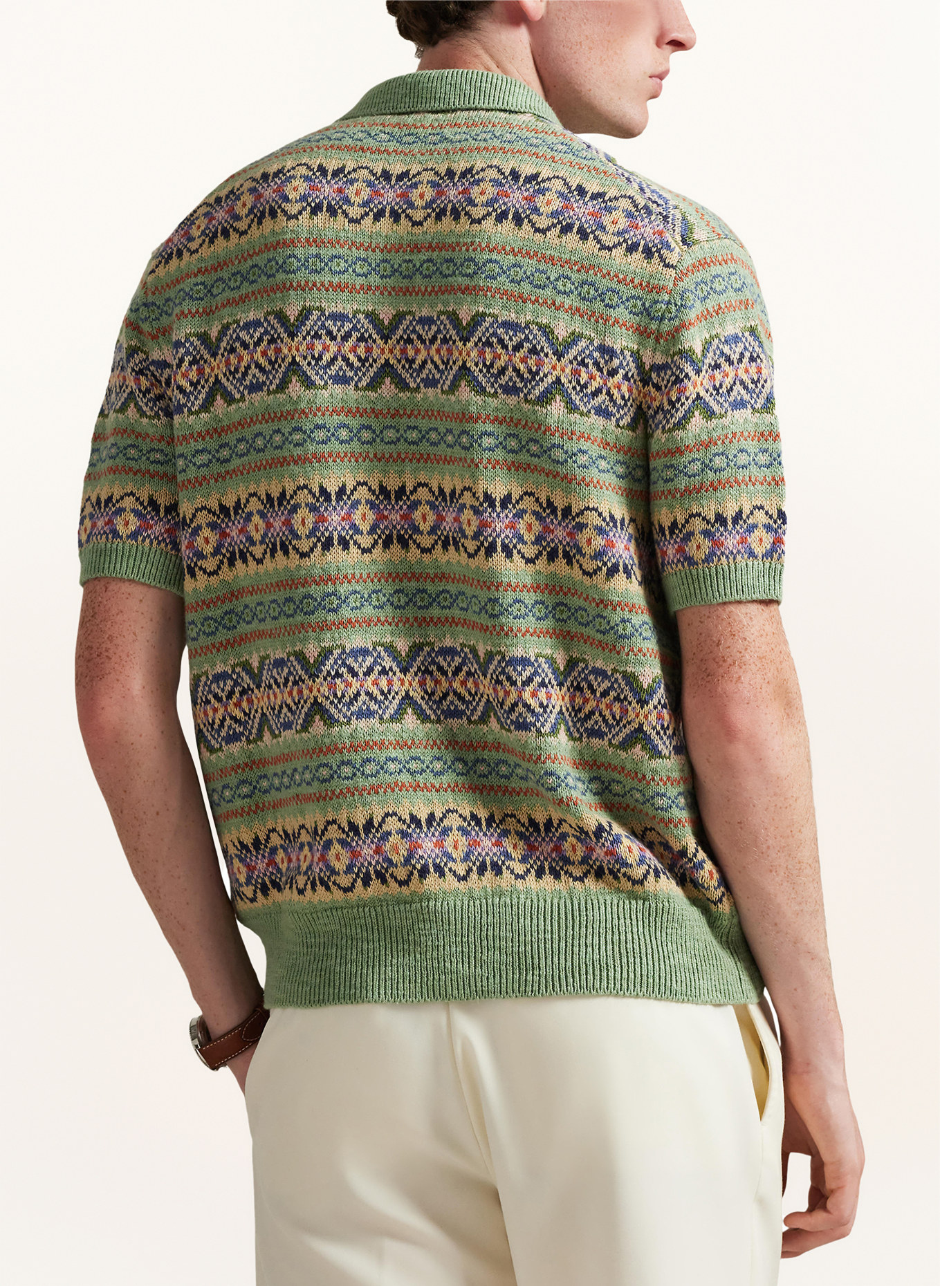 POLO RALPH LAUREN Strick-Poloshirt: HELLGRÜN / LILA / DUNKELBLAU