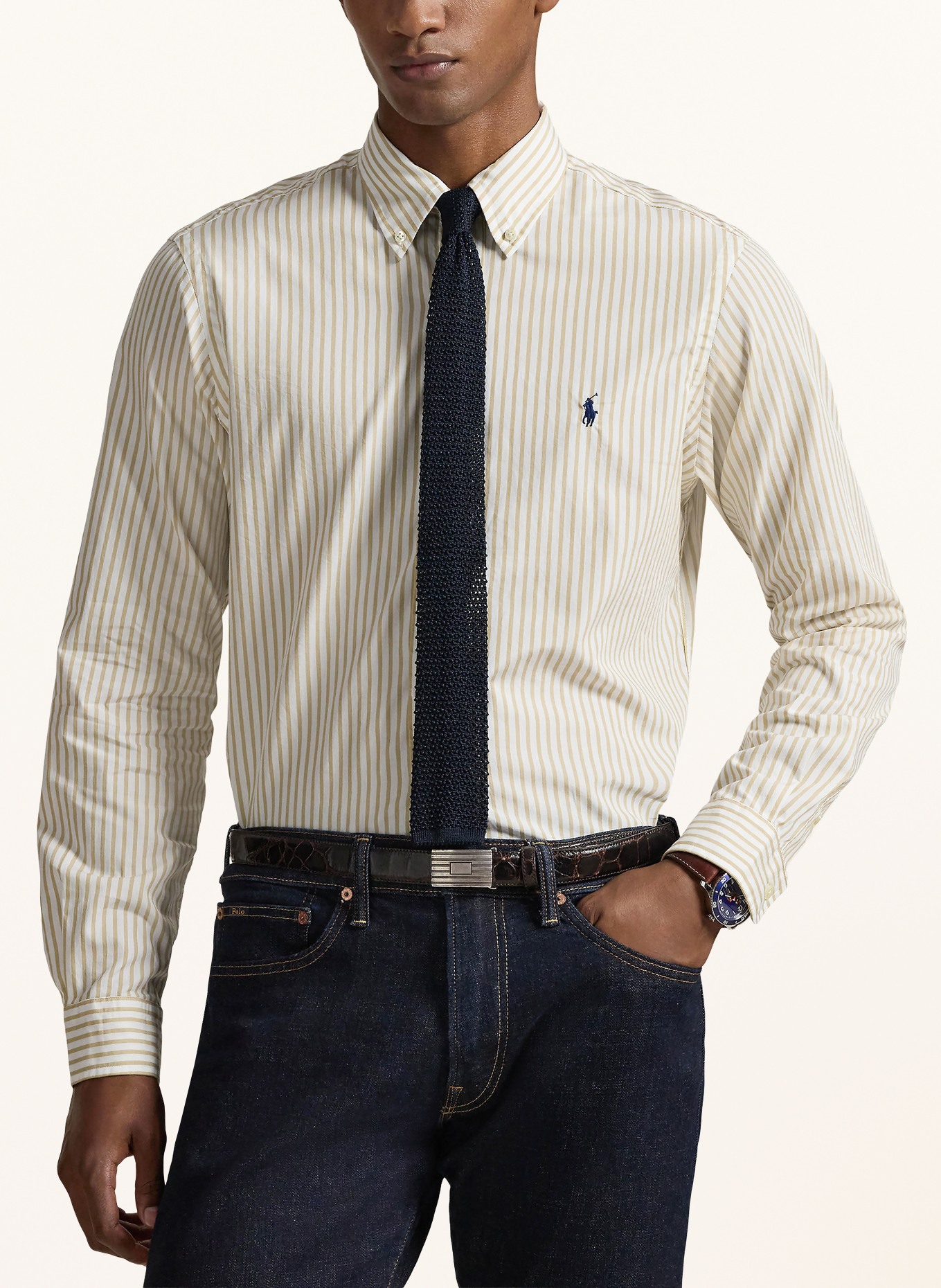 POLO RALPH LAUREN Koszula Custom Fit: BEŻOWY / BIAŁY