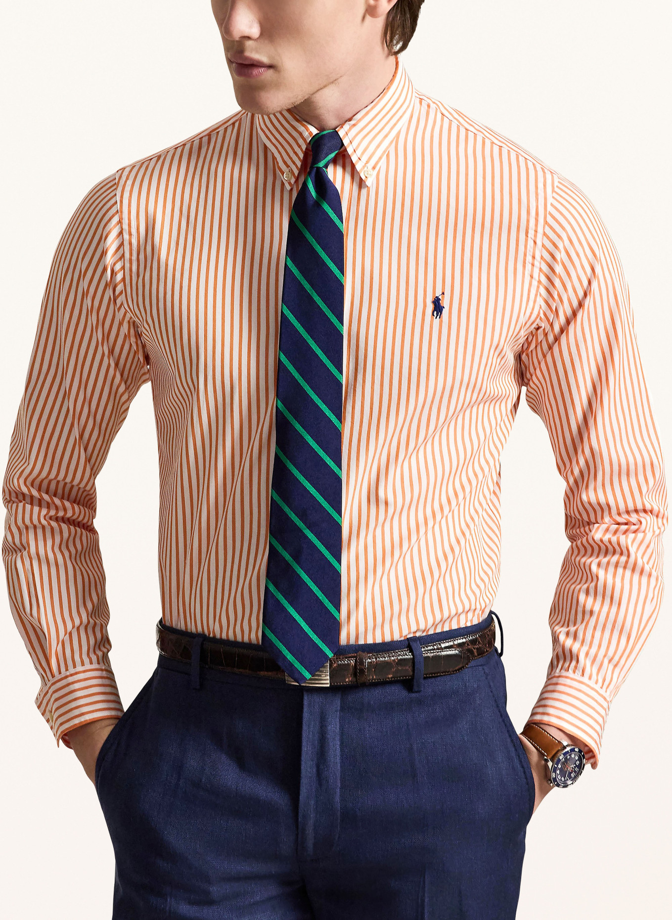 POLO RALPH LAUREN Chemise Custom Fit: ORANGE / BLANC