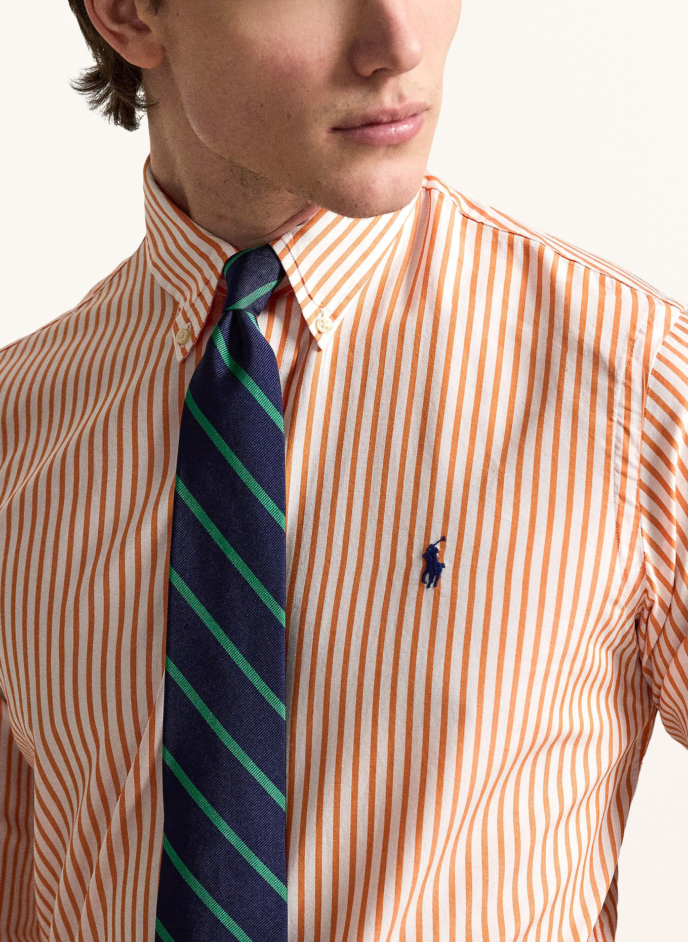 POLO RALPH LAUREN Chemise Custom Fit: ORANGE / BLANC