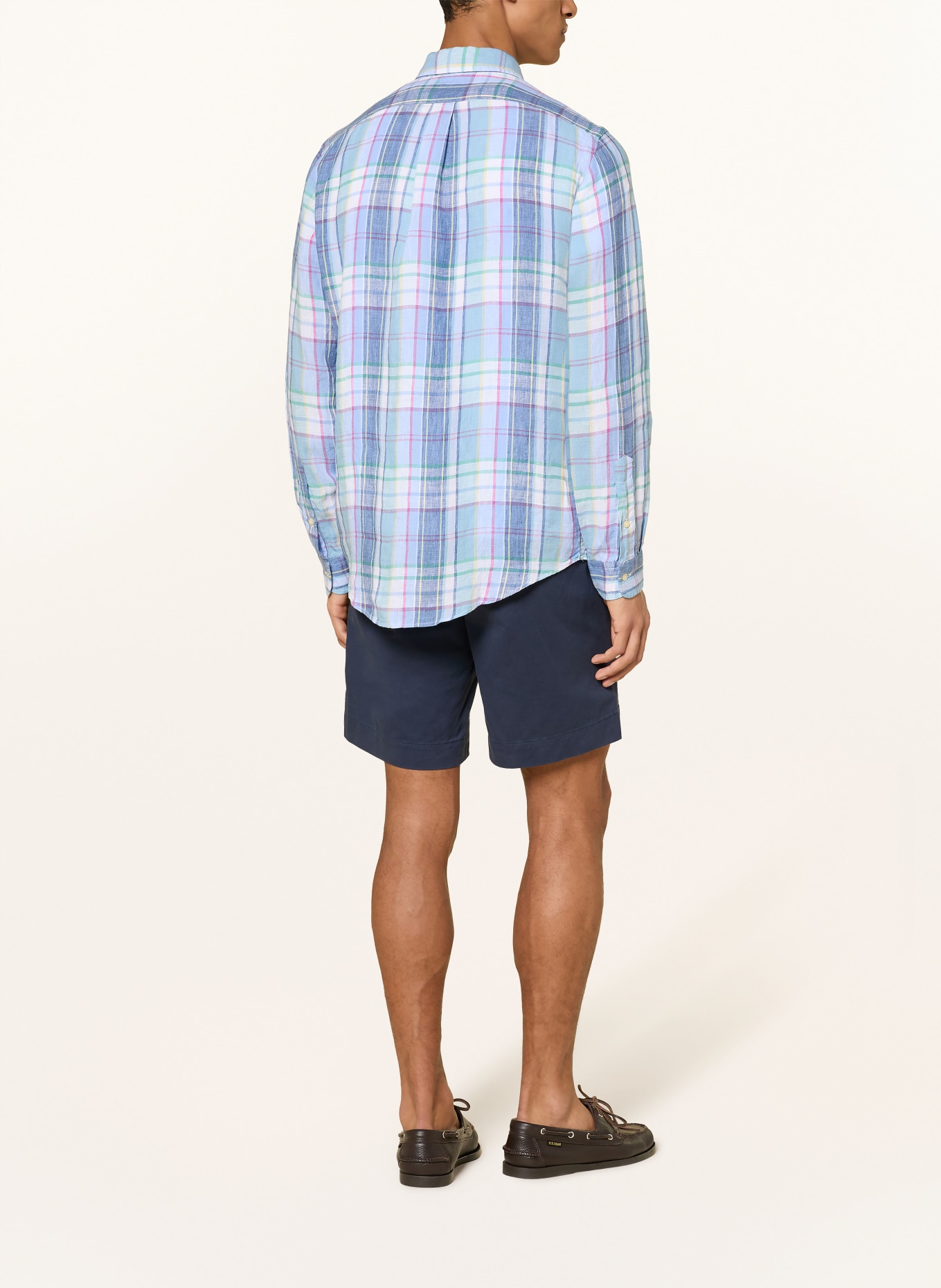 POLO RALPH LAUREN Leinenhemd Custom Fit: HELLBLAU / ROSA / HELLGRÜN