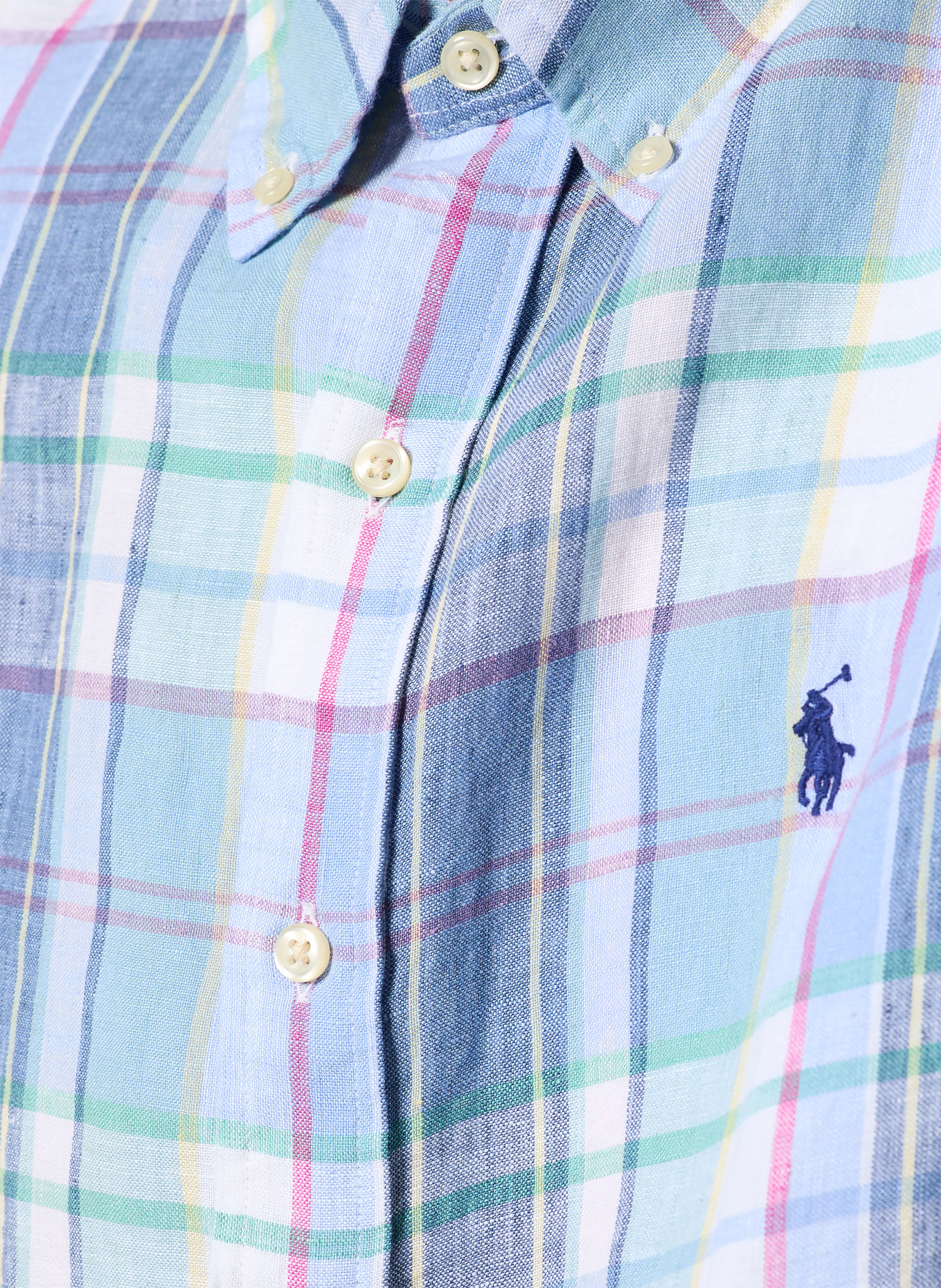 POLO RALPH LAUREN Leinenhemd Custom Fit: HELLBLAU / ROSA / HELLGRÜN