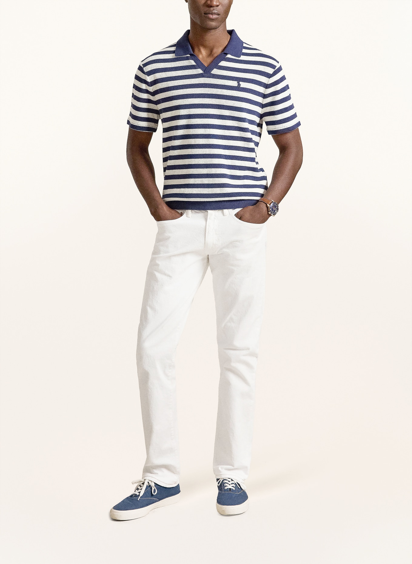 POLO RALPH LAUREN Gebreid poloshirt: DONKERBLAUW / WIT