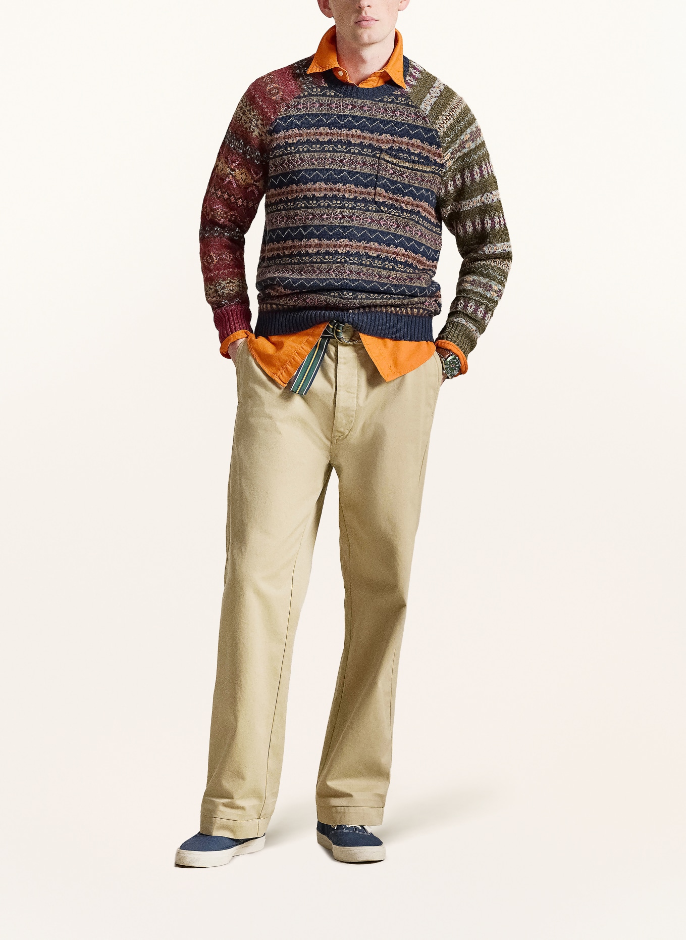 POLO RALPH LAUREN Trui met linnen: DONKERBLAUW / DONKERROOD / KAKI