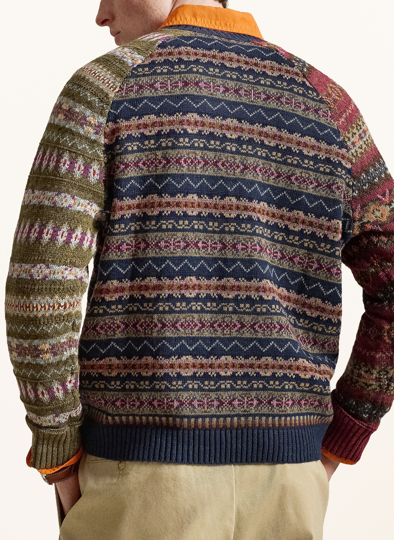 POLO RALPH LAUREN Trui met linnen: DONKERBLAUW / DONKERROOD / KAKI